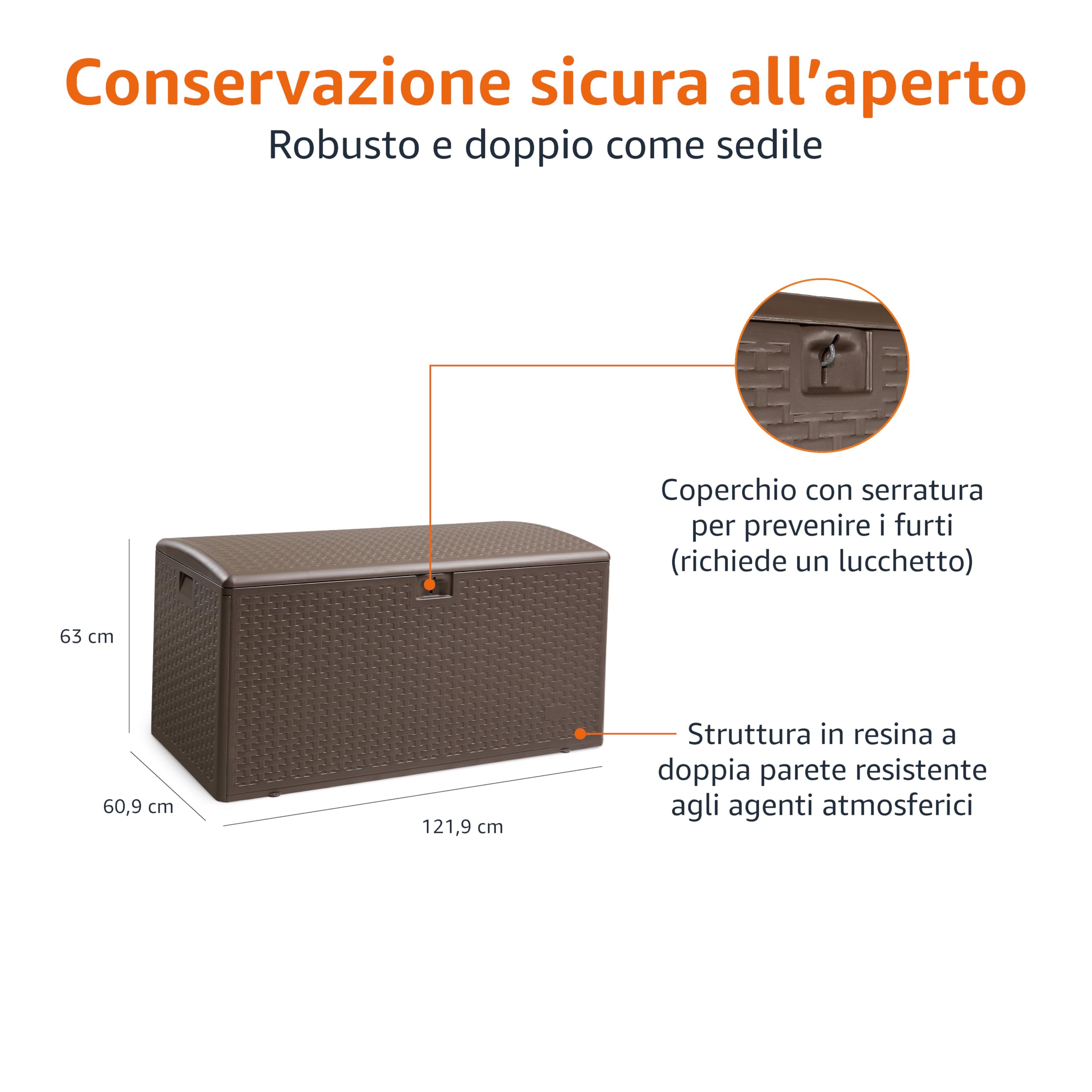 Amazon Basics Baule da esterno per organizzare e conservare, capienza da 375 litri, colore: marrone