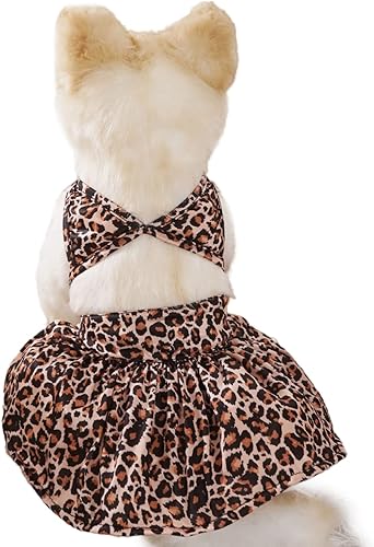 Miniatura 1 de Conjunto de bikini de verano para mascotas, exquisito bikini floral para perro, traje de baño hawaiano para perros pequeños, niña, leopardo, talla M
