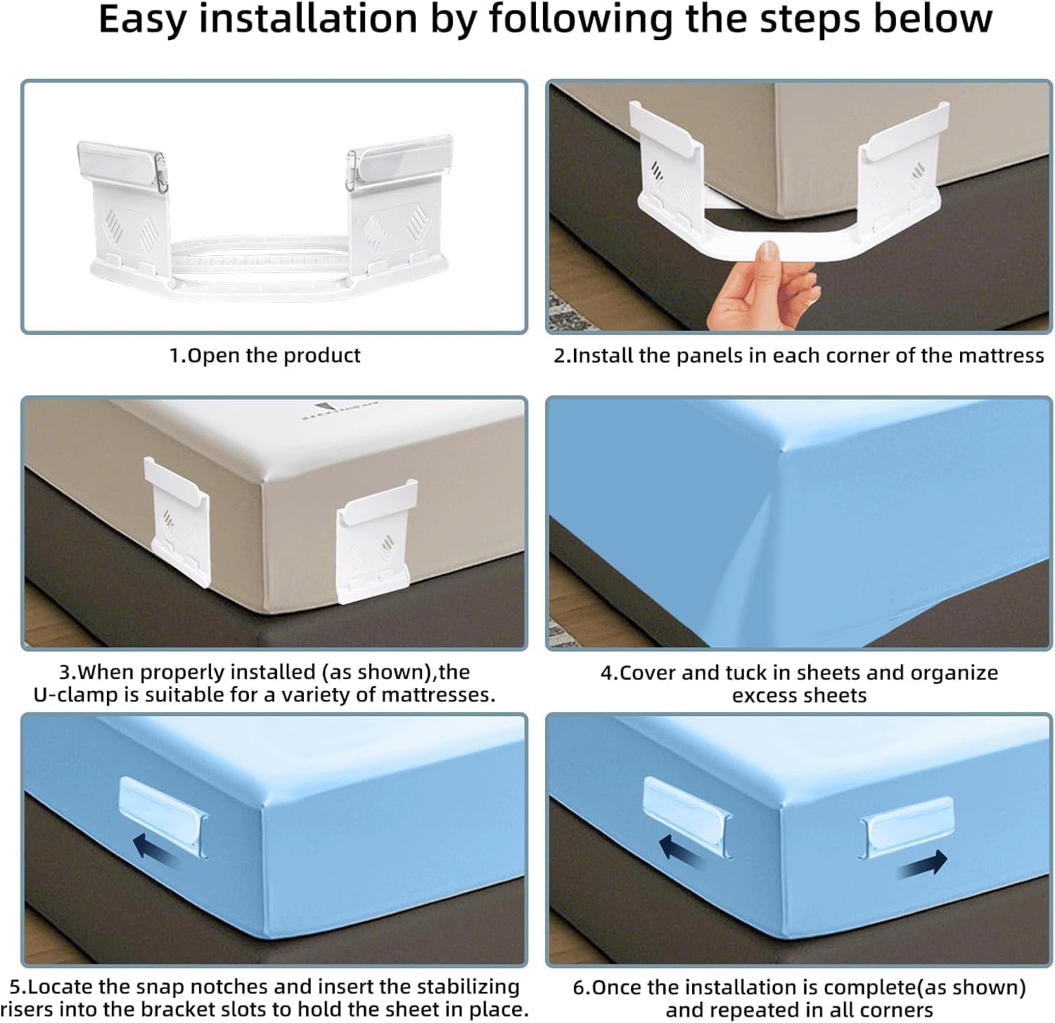 Wysteria Bed Sheet Holders for Corners – Upgraded 2026 Fitted Sheet Straps Keep Sheets Tight on Most Mattresses, Anti-Slip Locking Design, Adjustable Bed Sheet Fasteners 4PCS