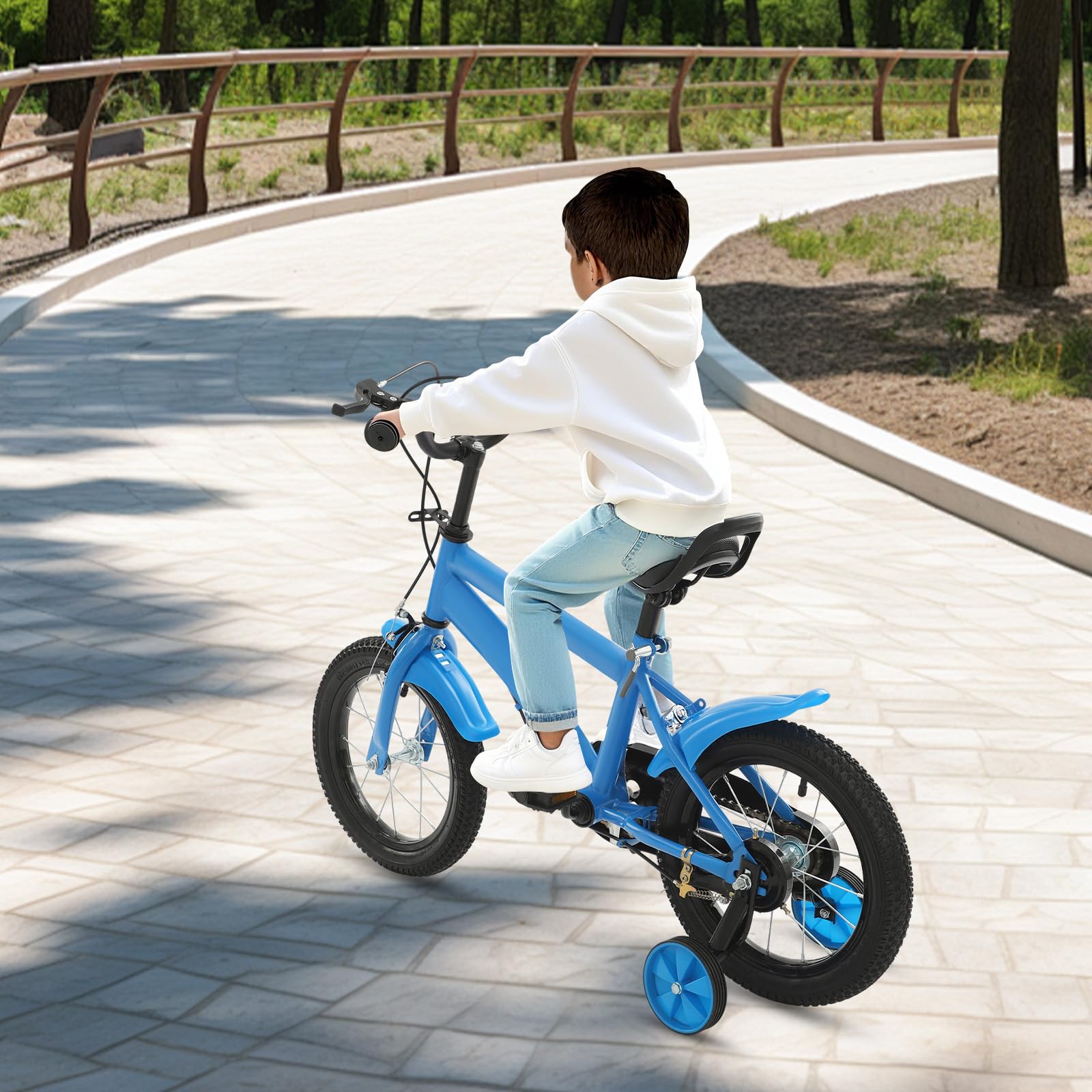 Bicicleta infantil de 14 pulgadas, bicicleta para niños con ruedas estabilizadoras, altura ajustable, para exteriores, deportiva, para niños y niñas