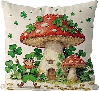 GAGEC St Patricks Day Pillow Covers 18x18 Inch Mushroom Decor St Patricks Day Decorations Mushroom Throw Pillowcase Holiday Cushion Case for Home Sofa Living Room Couch Decor