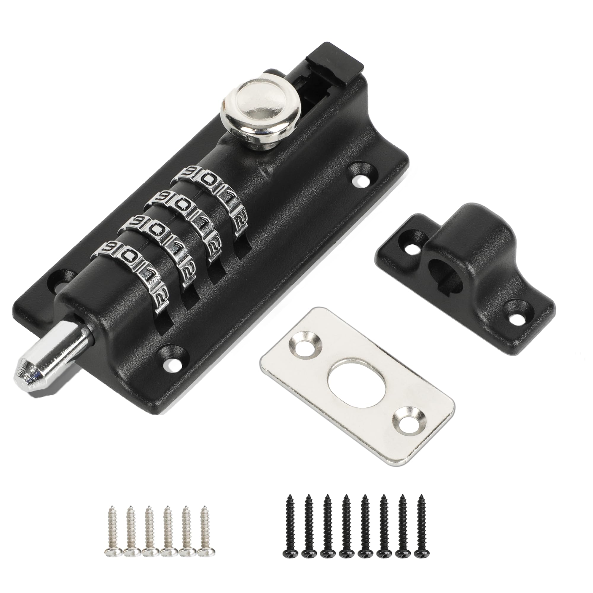 Mooche Combination Locking Bolt, 4 Digit Sliding Lockable Padbolt, Heavy Duty Zinc Alloy Sliding Gate Lock, Screws Security Keyless Latch Bolt Lock for Sheds Cabinet