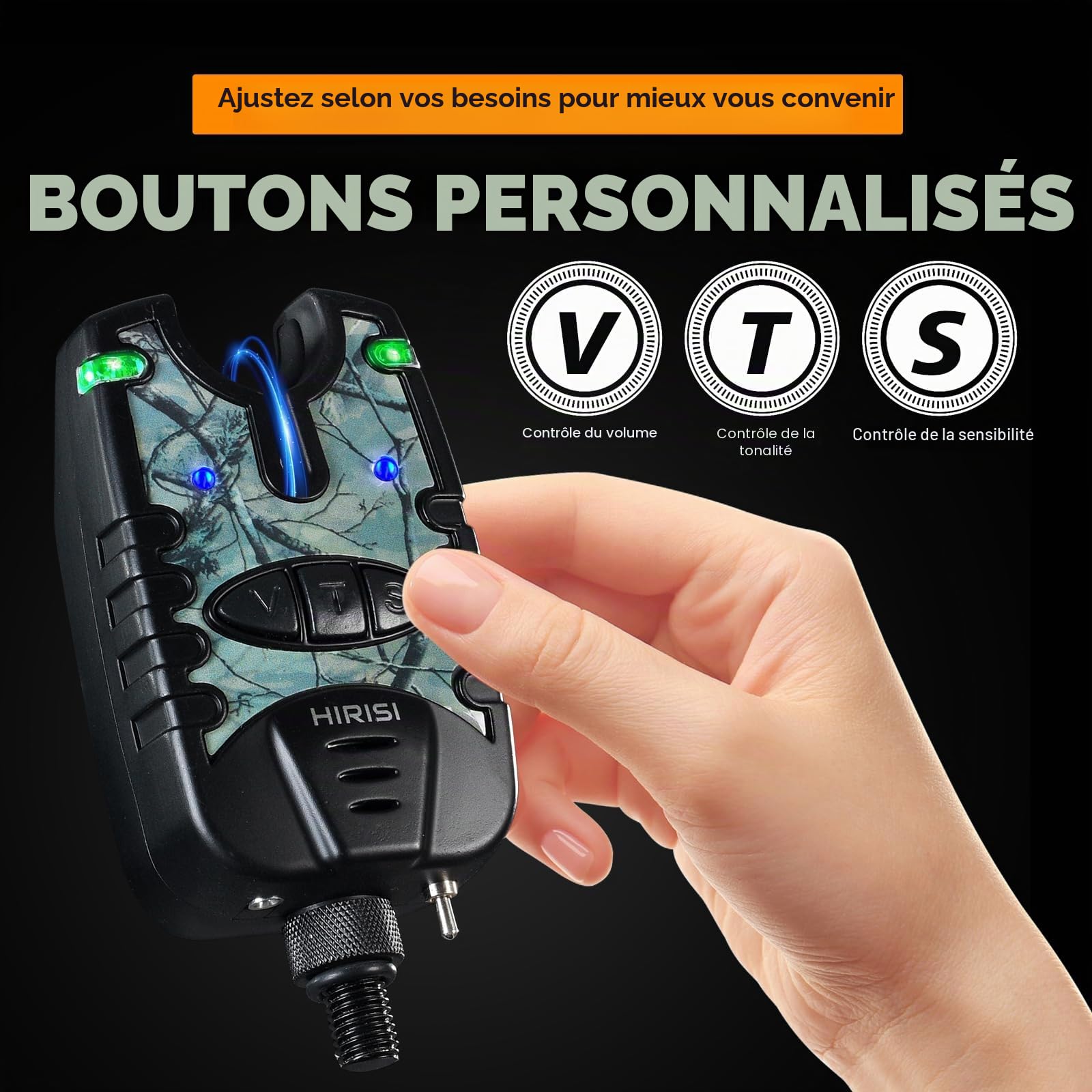 Détecteur de touche et balancier à LED 3 couleurs - Éclairage LED - Alarme de pêche à la carpe - Camouflage