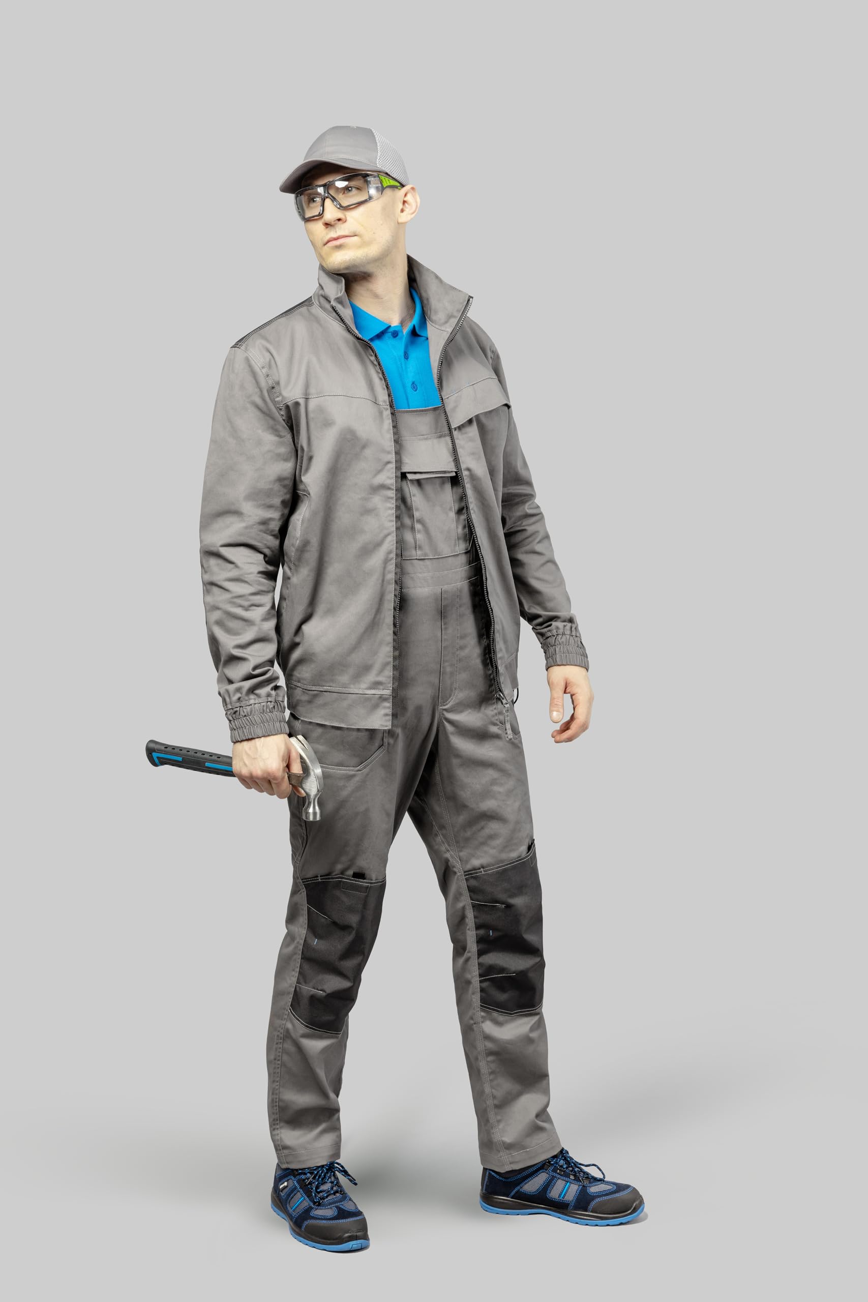 Högert Technik Kalmit męski kombinezon roboczy, spodnie ogrodniczki, szary, 3XL – wytrzymała odzież robocza ze 100% bawełny, wzmocnienia kolan Oxford 300D, 6 kieszeni, elementy odblaskowe, szary, 3XL