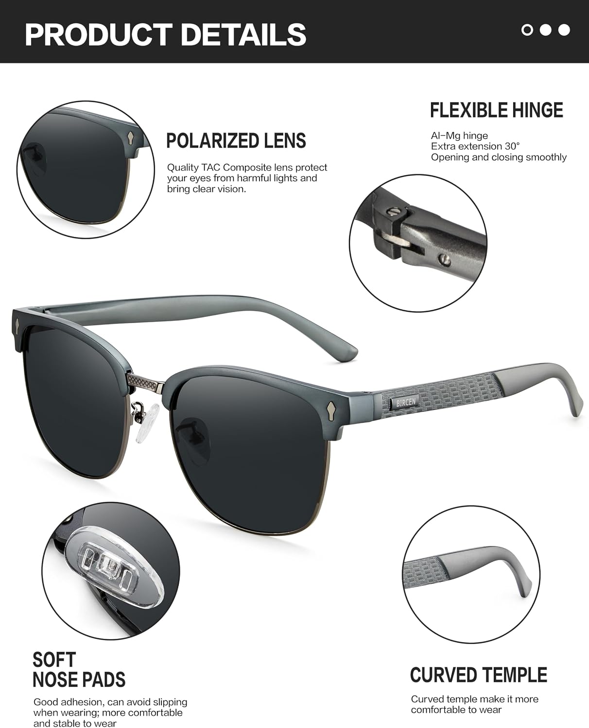 BIRCEN Mens Polarized Sunglasses for Driving: Al-Mg Metal UV Protection Sun Glasses Square Shades for Fishing Travel 2026