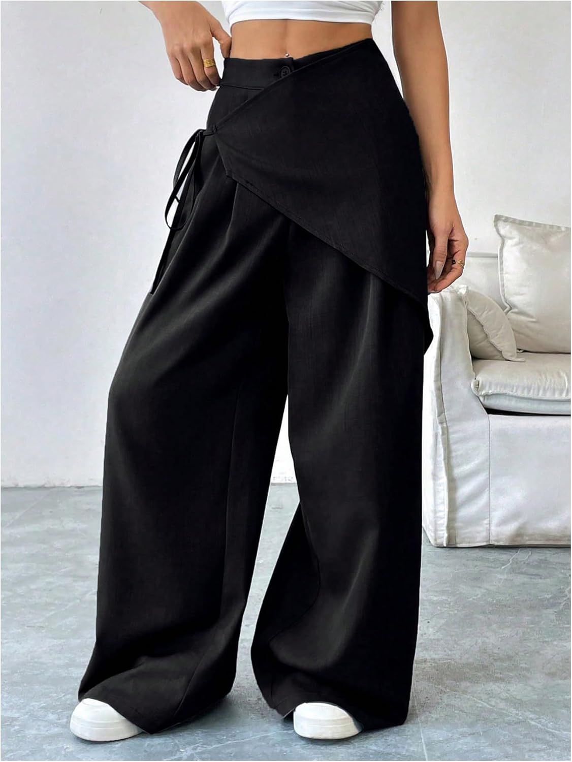 Verdusa Women's Wide Leg Bow Tie Wrap Pants Casual Work Dress Pants - Image 5