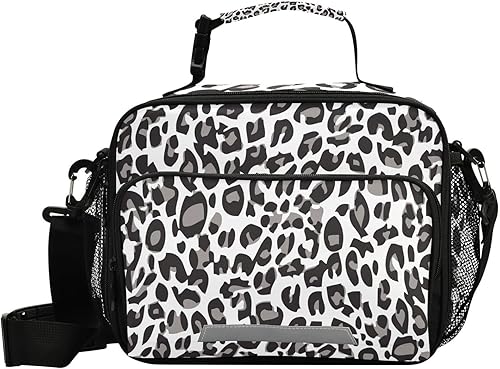 Miniatura 6 de Lonchera de leopardo blanco y negro para niñas y niños, bolsa térmica con aislamiento de camuflaje, bolsas de almuerzo reutilizables para la