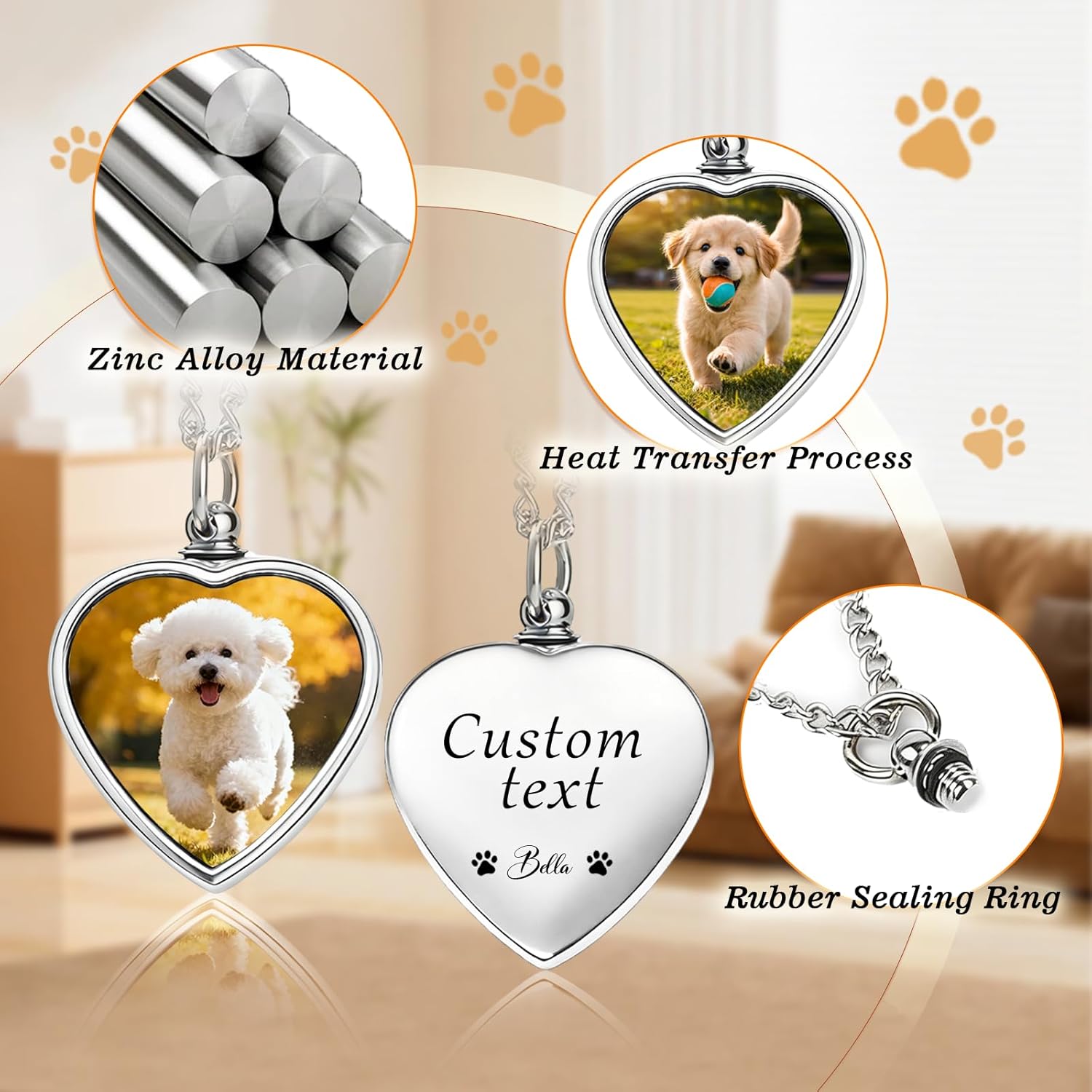 QYH Personalized Dog Ashes Necklace – Custom Pet Ashes Necklace with Photo Text Dog Ashes Keepsake for Pet Lovers (Silver) - Image 3
