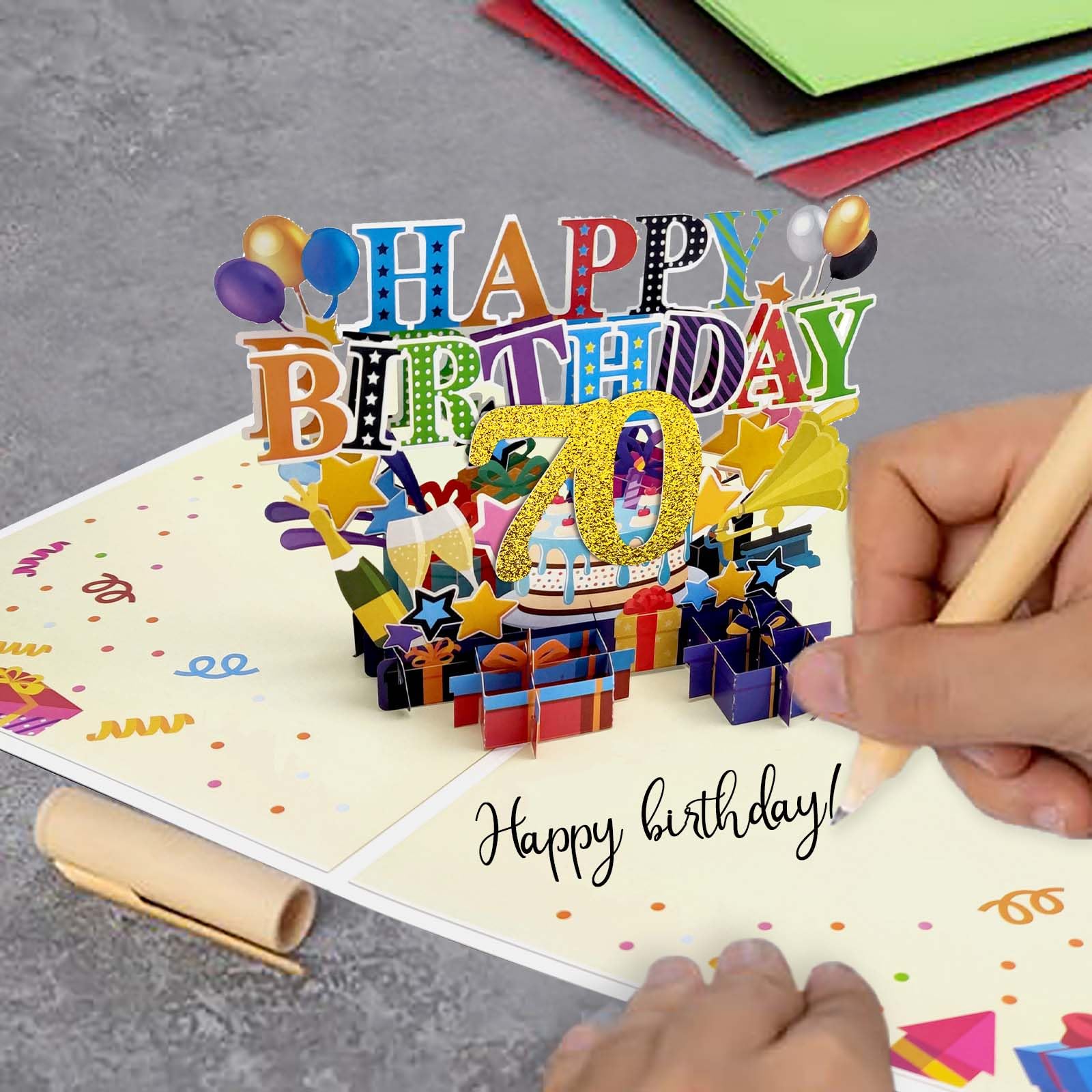 CNLITIHEKA 70th Birthday Pop Up Card For Mom Dad, Happy 70 Year Old Birthday Cards For - View #3