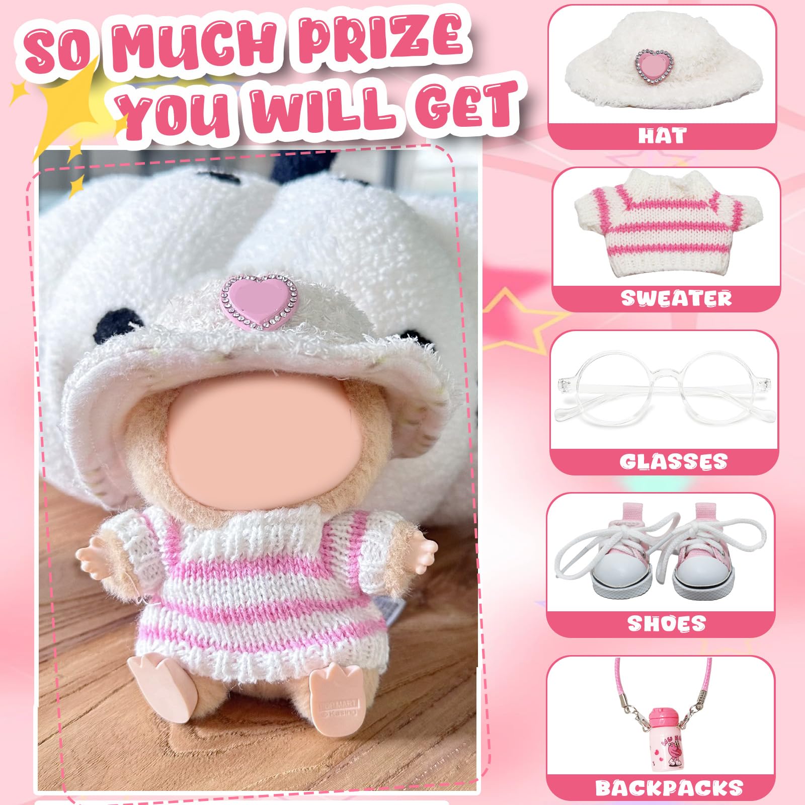 Set Vestiti Per Peluche 17 Cm – 5 Pezzi: Cappello, Top, Tuta, Impermeabile E Scarpe