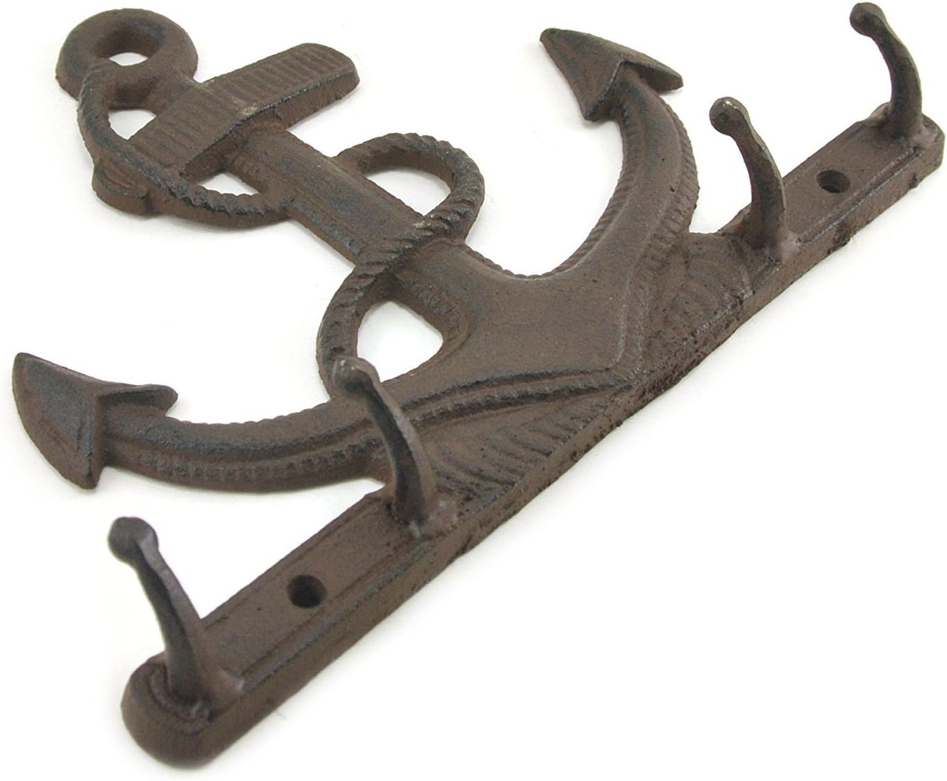 Coat Key Holder 4 Hook Rack, Rustic Cast Iron Anchor, Nautical Wall Decor, 10-inch