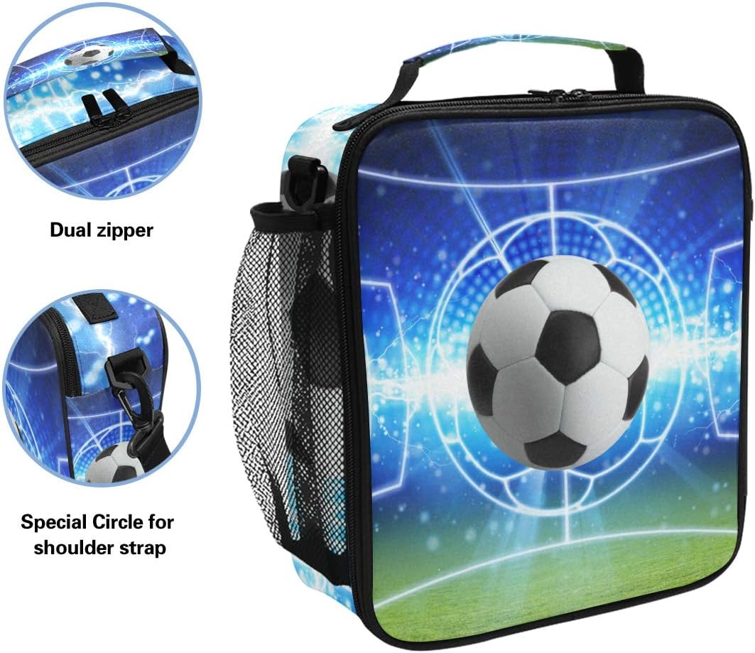 AUUXVA Lunch Box Bag Sport Ball Football Soccer Lunchbox Insulated Thermal Cooler Ice Adjustable Shoulder Strap for Women Men Boys Girls - Image 2