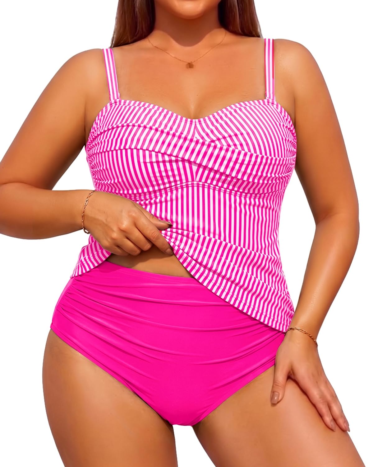Aqua Eve Women Two Piece Plus Size Tankini - Strapless Bandeau Swimsuit