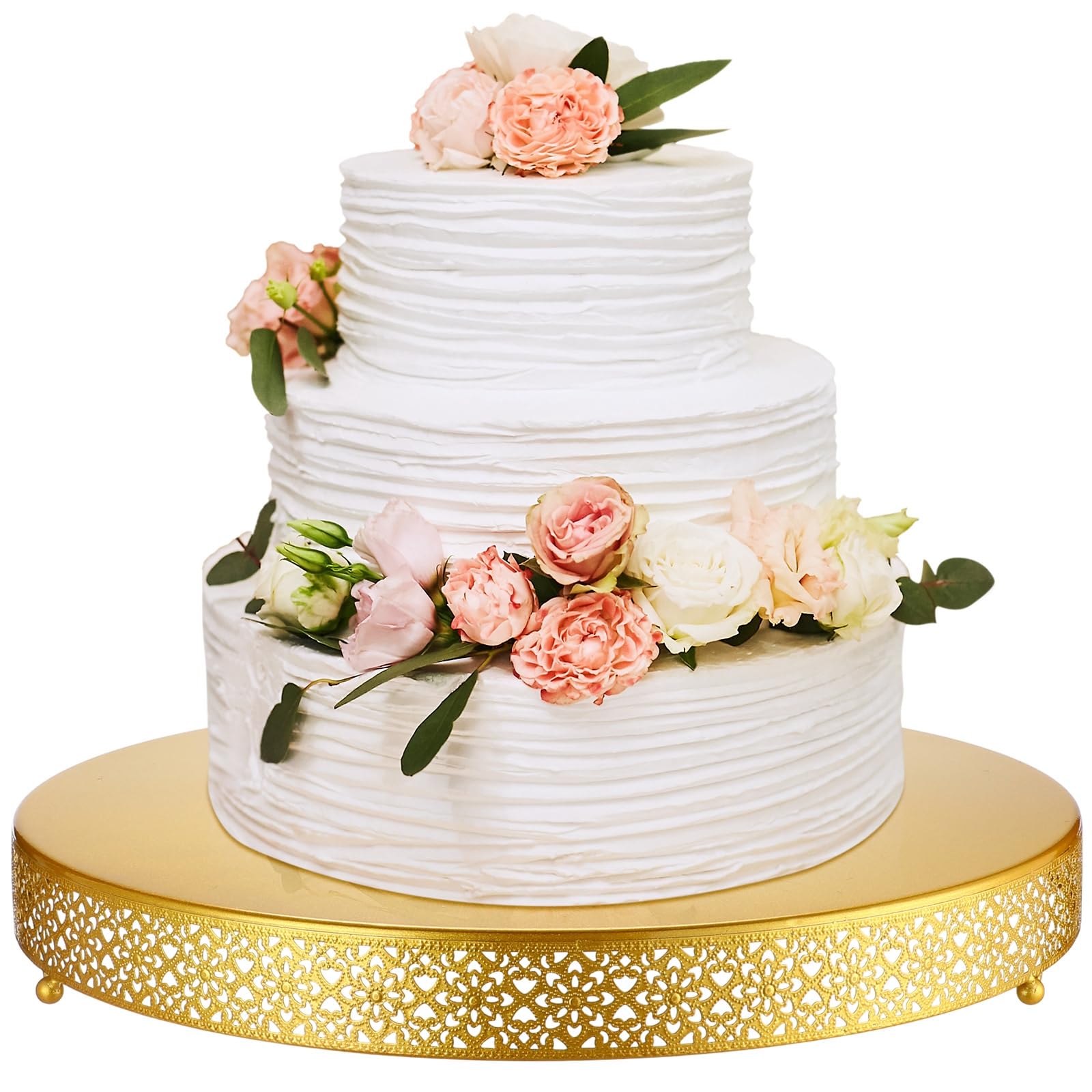 Wenqik Cake Stand 20 Inch Round Metal Cupcake Dessert Wedding Cake Stand Cookies Display Holder Fruit Serving Tray for Table Wedding Birthday Anniversary Party(Gold)