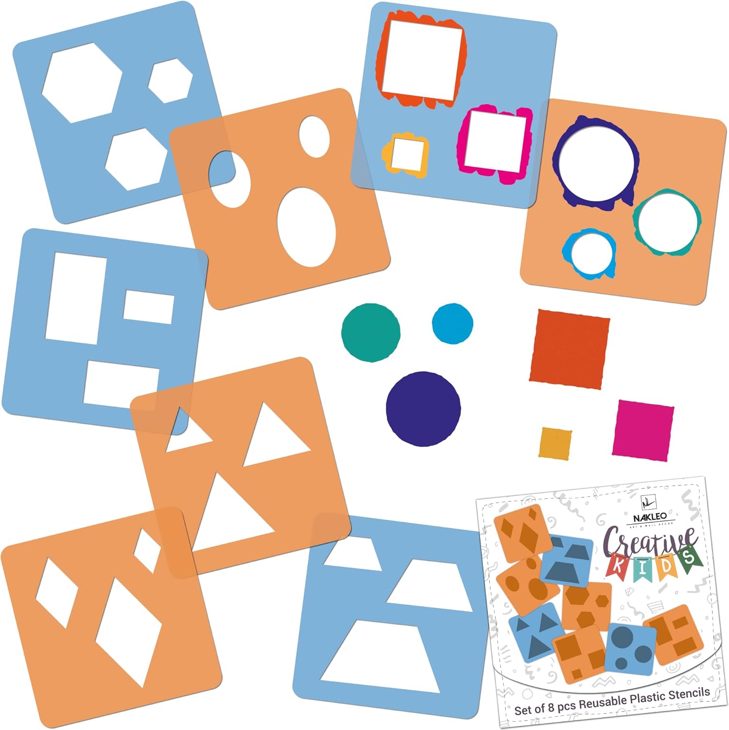 NAKLEO Painting Stencils for Kids 8 Pcs Set 15x15cm Geometric Figures