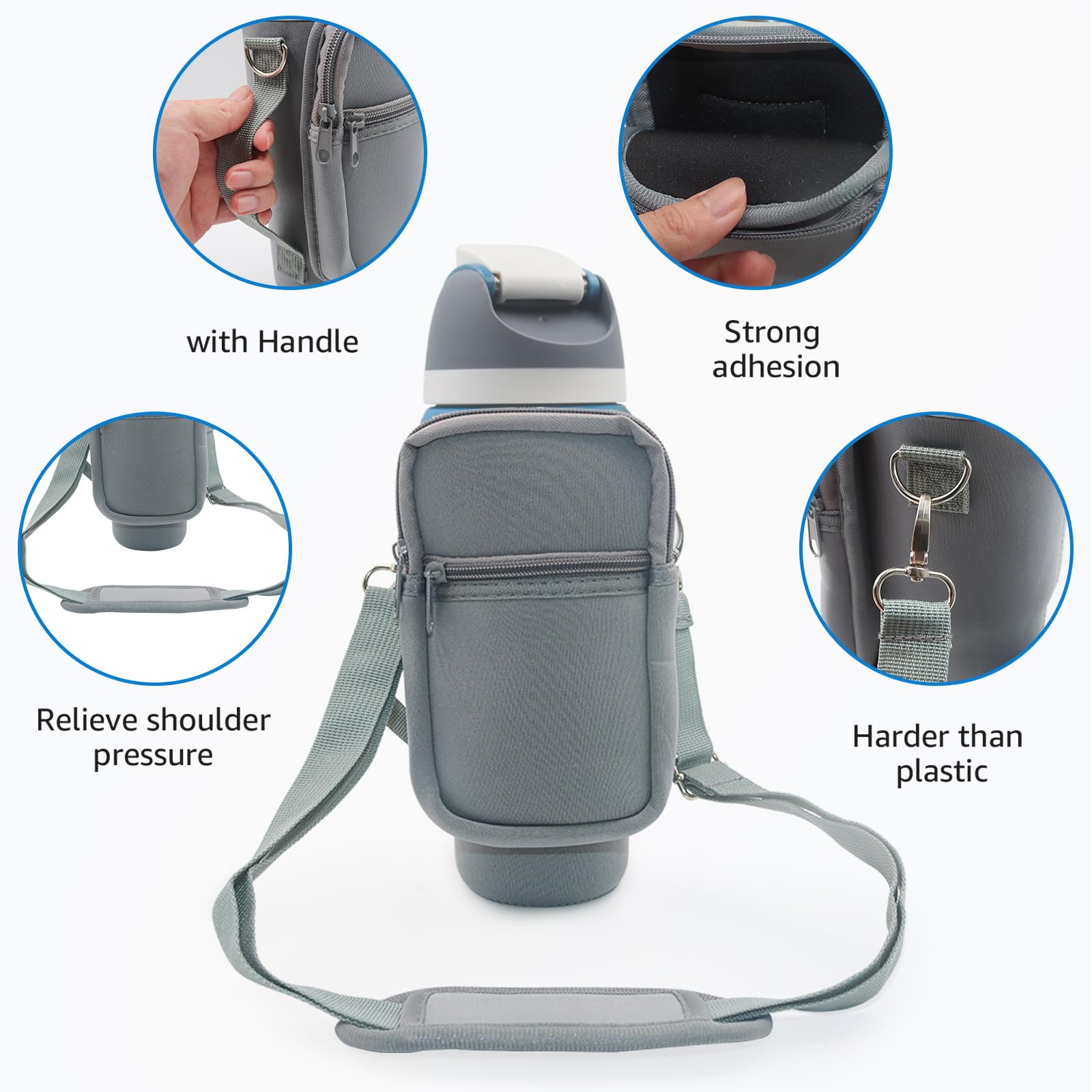 Neoprene Sleeve & Sling Bag For Owala FreeSip 32oz Bottle - Adjustable Strap, Pockets For Phone