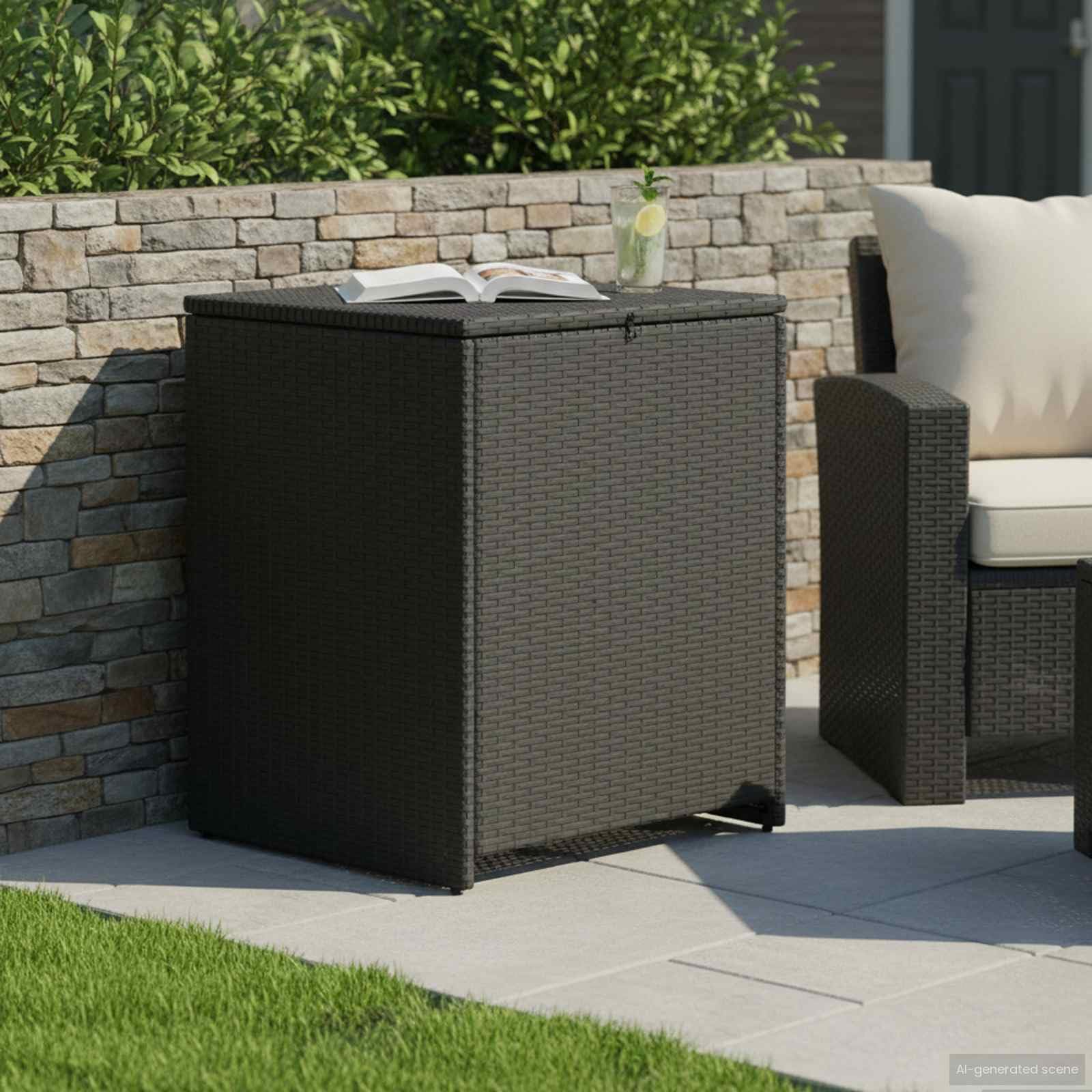 vidaXL Kissenbox 55 x 55 x 69 cm Stahl, Aufbewahrung für das Wohnzimmer, rechteckige Outdoor-Truhe, wetterfest für Kissen, Rattan-Einheit für Gartenmöbel