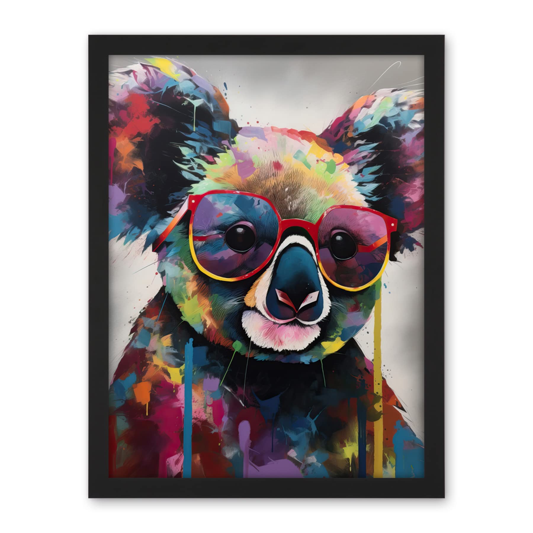Artery8 Koala With Purple Sunglasses Modern Multicoloured Artwork Framed Wall Art Print 18X24 Inch