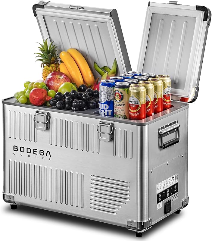 53 Quart (50L) Portable Car Refrigerator, 12V Dual Zone Car Fridge Freezer, Lightweight Aluminum Electric Cooler with Compressor, -4°F to 68°F, DC/AC for Truck, RV, Camping, Van, Home Use | 53-quart dual-zone car fridge freezer; lightweight aluminum compressor; DC/AC for truck, RV, camping and home