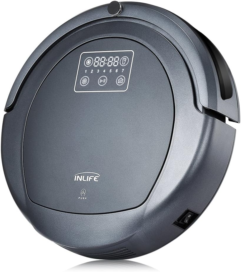 INLIFE ZK8077 Robot Vacuum Cleaner with 3-Stage Cleaning System 1200Pa Suction 80Min Runtime for Apartments/Small House/Hard Floor/Low-Pile Carpet