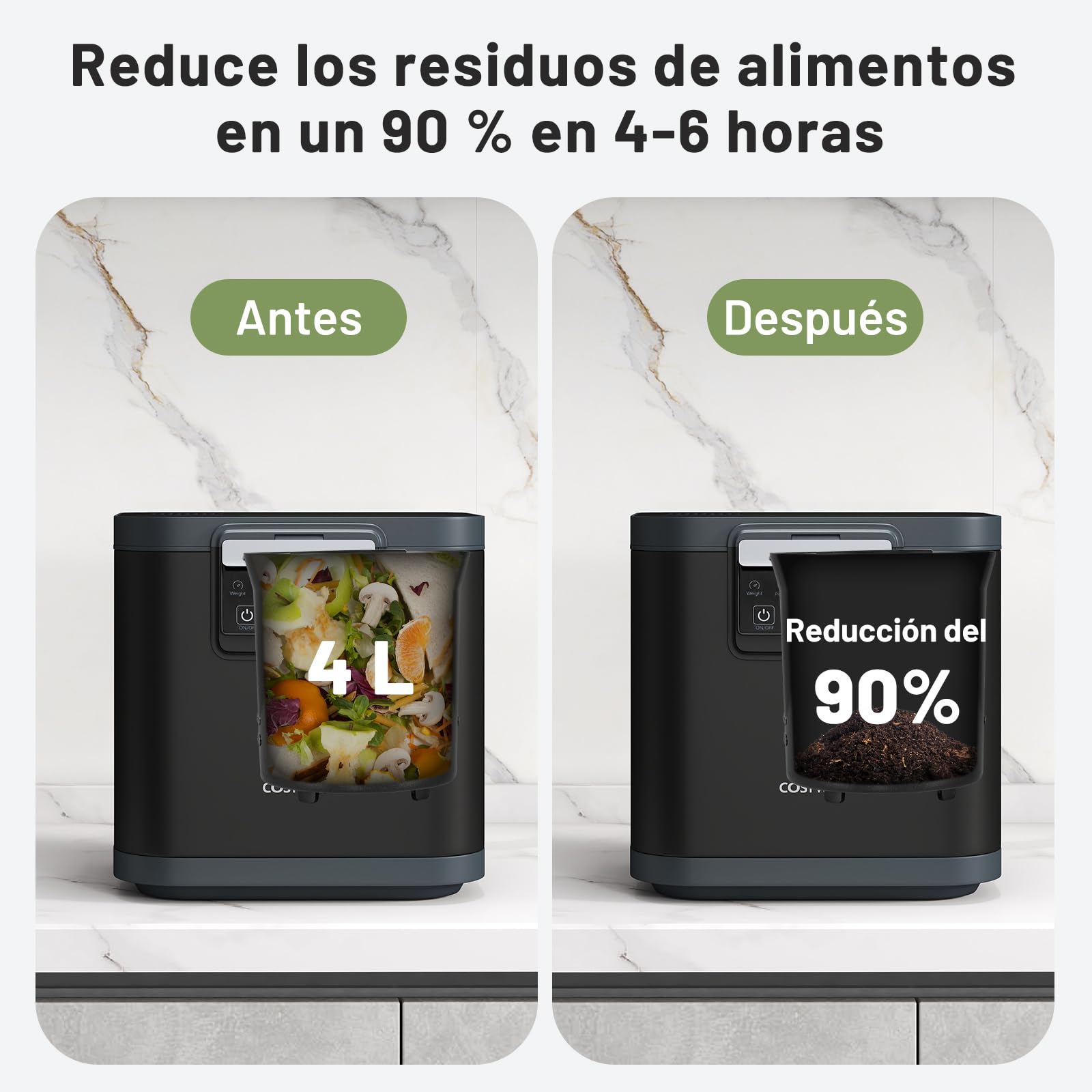 COSTWAY 4L Compostadora Eléctrica para Cocina, Máquina de Compostaje Inteligente con Tapa, Autolimpieza, Pantalla LED, Contenedor de Compostaje, Convierte Residuos Alimenticios en Fertilizante