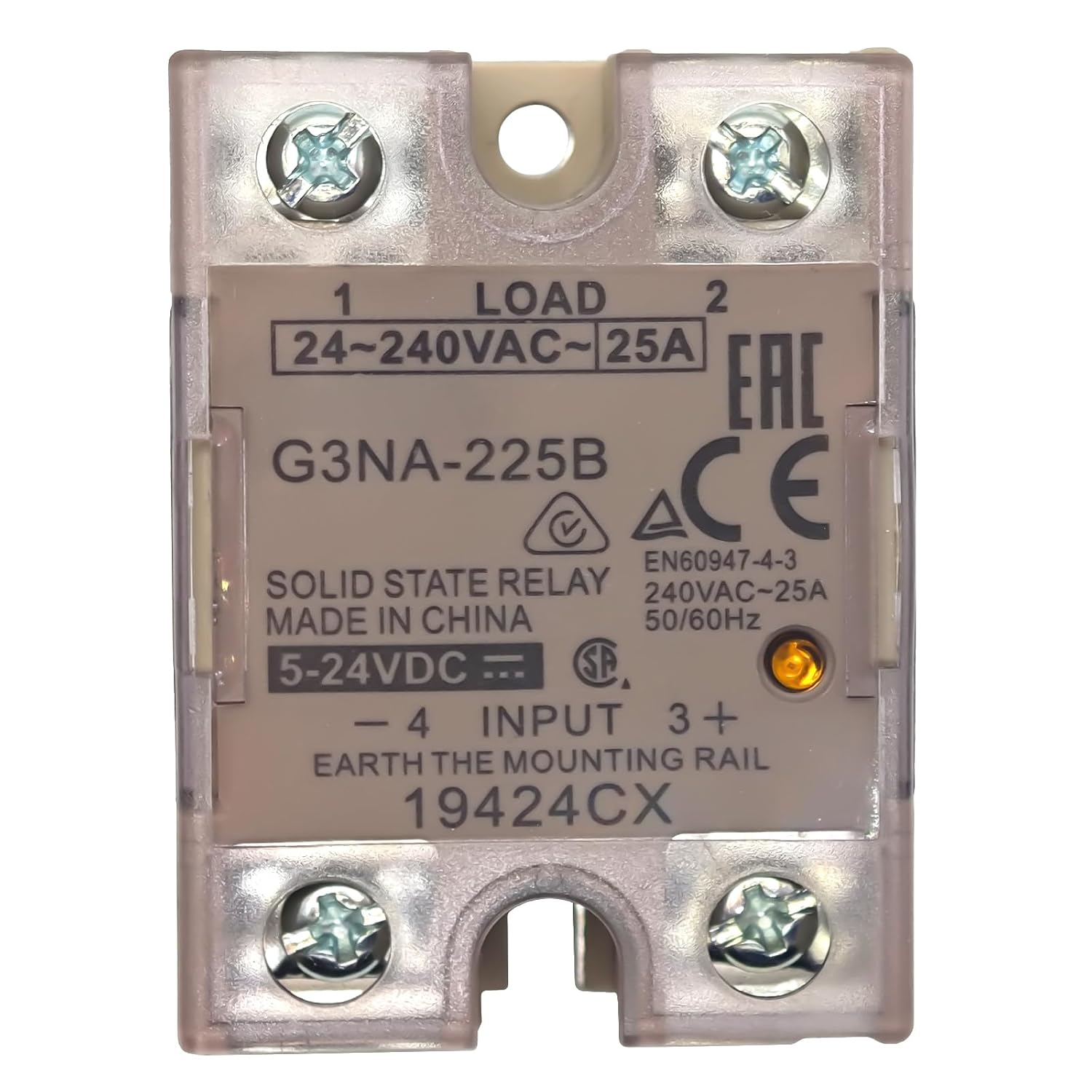 G3NA-225B Solid State Relay - 25A, 24 to 240 VAC, 1-Pole, Zero Cross Functio, Surface Mounting