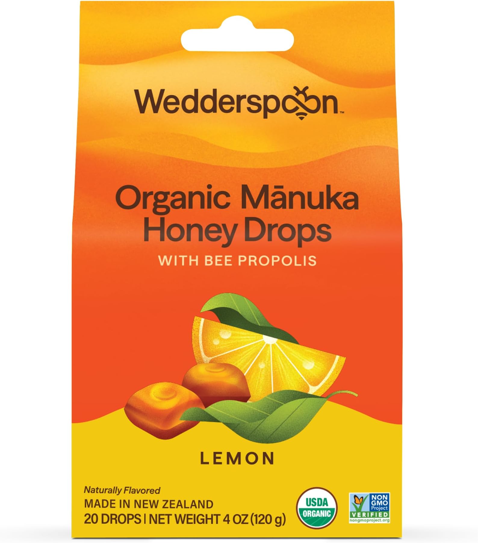 Wedderspoon Organic Manuka Honey Drops, Lemon, 4.0 Ounce