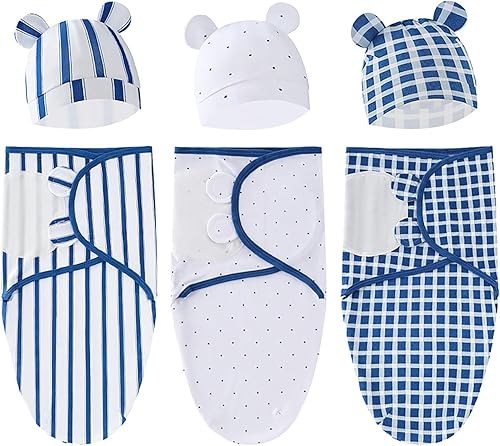 Juego de saco de dormir para bebé con gorro para bebés de 0 a 3 meses, paquete de 3 unidades, algodón suave para recién nacidos, para niñas y niños