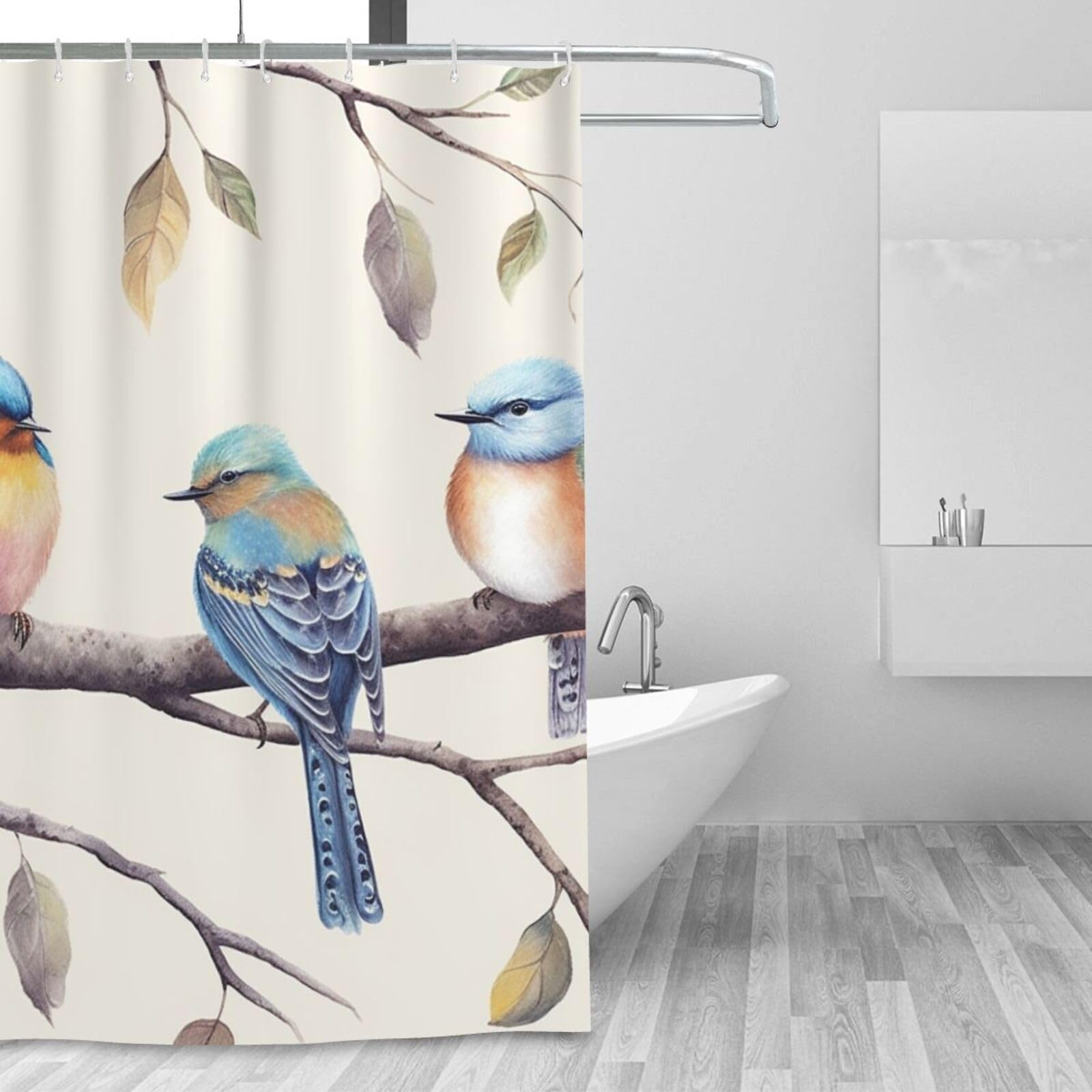 Rideau de douche d'hiver imperméable lavable avec oiseaux | 183x183 cm