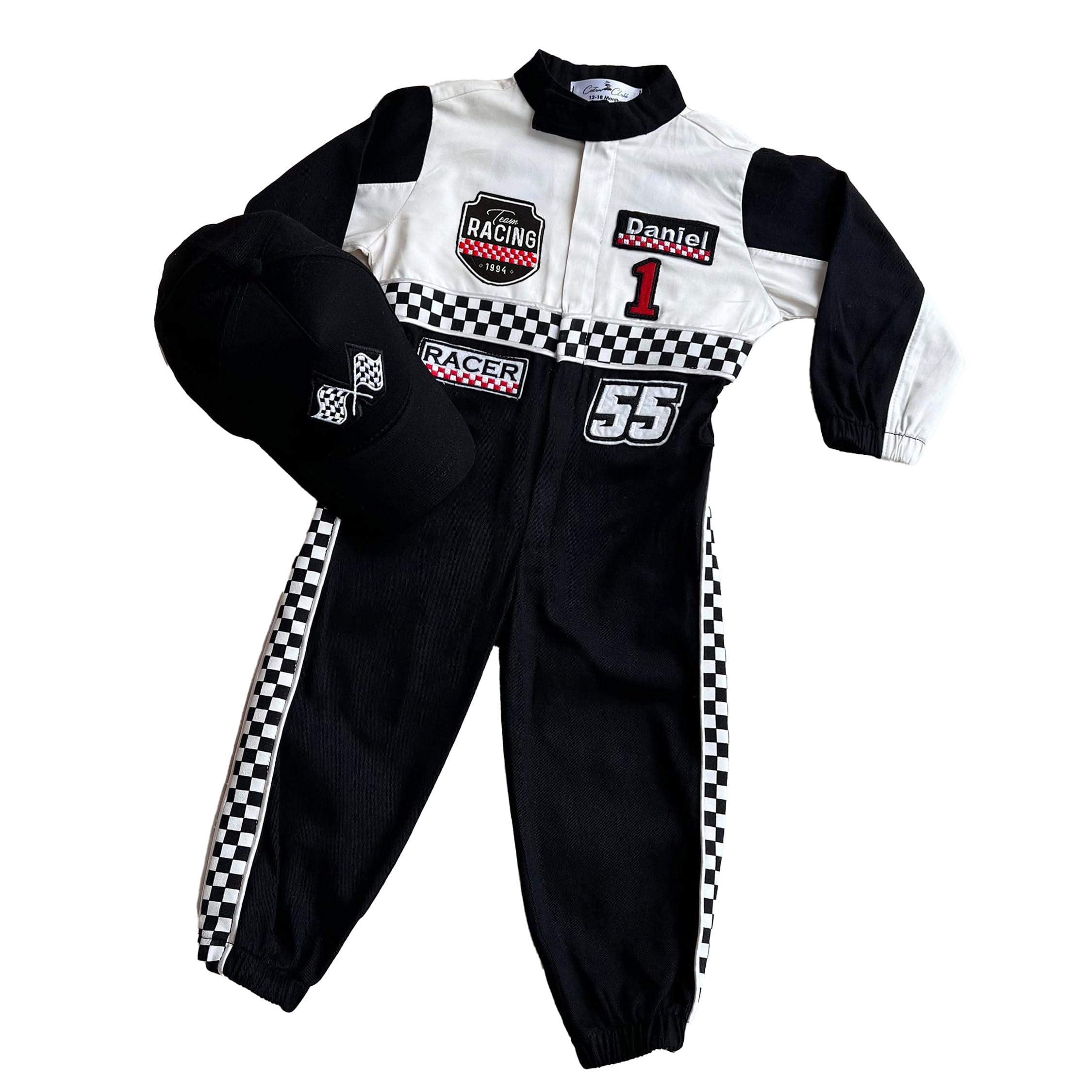 Costumes Club Personalized Handmade Race Car Driver Costume for Toddlers (3T, Black & White) — image 1