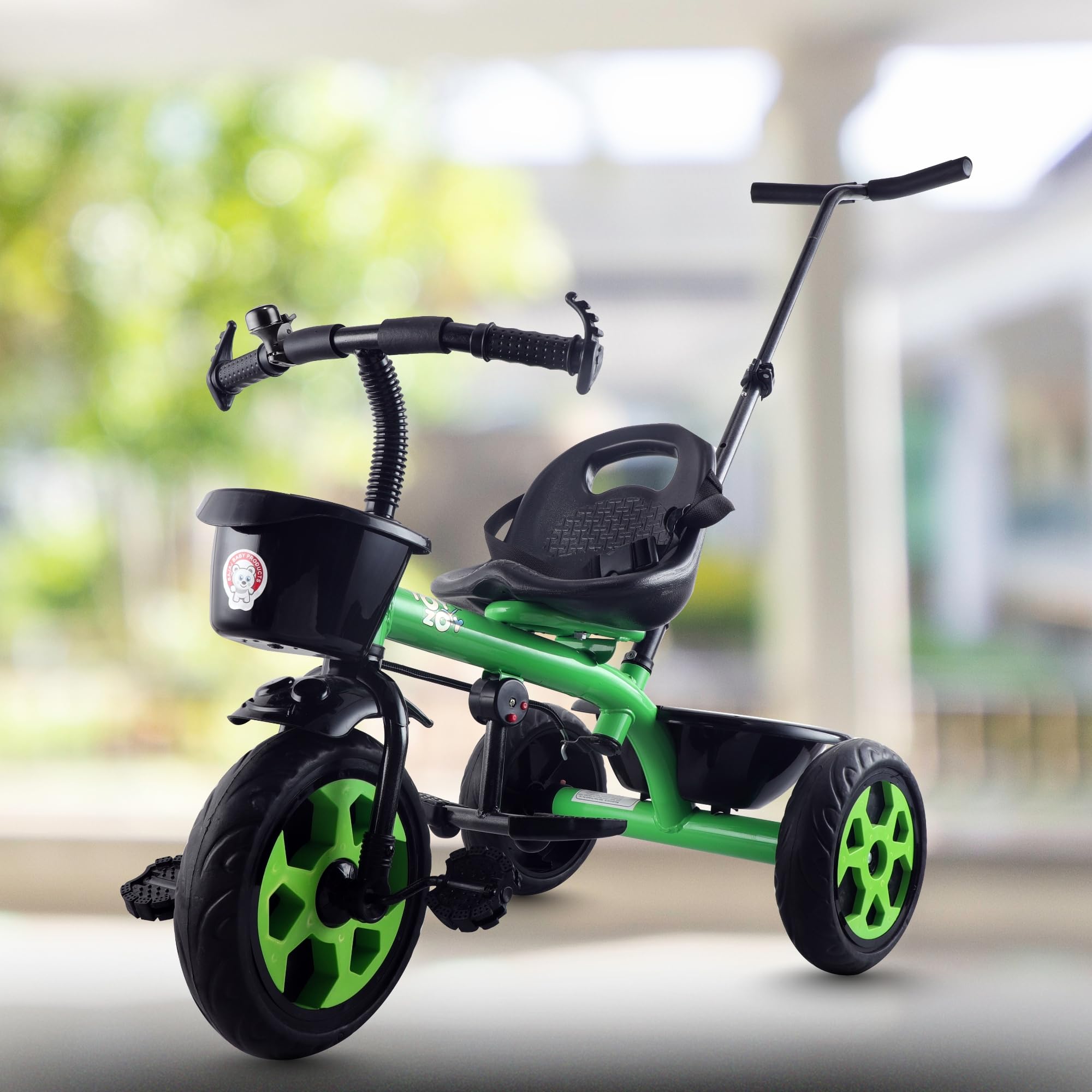 Toyzoy Pluto Kids|Baby Trike|Tricycle with Parental Push Handle, Ting Tong Bell & Dual Storage Basket for Kids|Boys|Girls|Age Group 2+ Years (Neon Green)-image-16