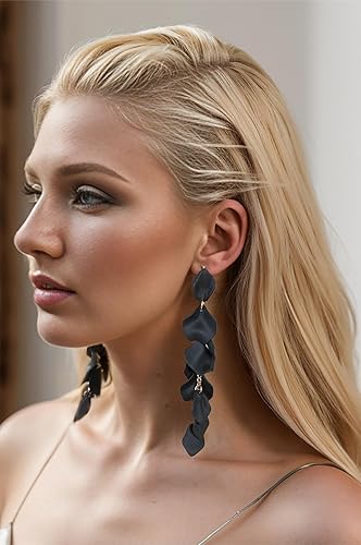 Miniatura 2 de Diadema anudada de perlas para mujer con pétalos de rosa largos, pendientes colgantes negros