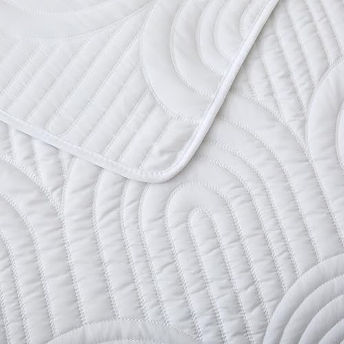 Miniatura 7 de Safonory Colcha blanca tamaño individual  Colcha acolchada de microfibra suave y ligera con costura de arco  Juego de ropa de cama de 2 piezas para
