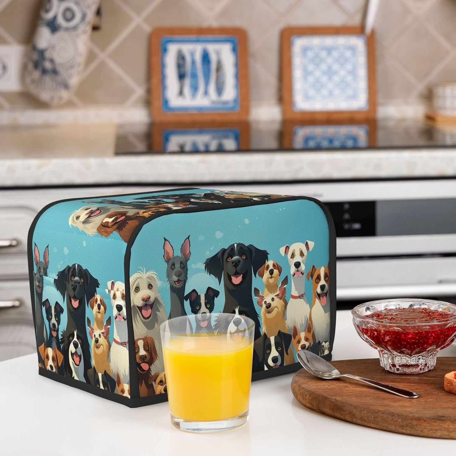 2 Slice Toaster Cover with Pockets & Top Handle Small Bread Maker Covers A large group of dogs Kitchen Small Appliance Cover Washable Universal Oven Covers