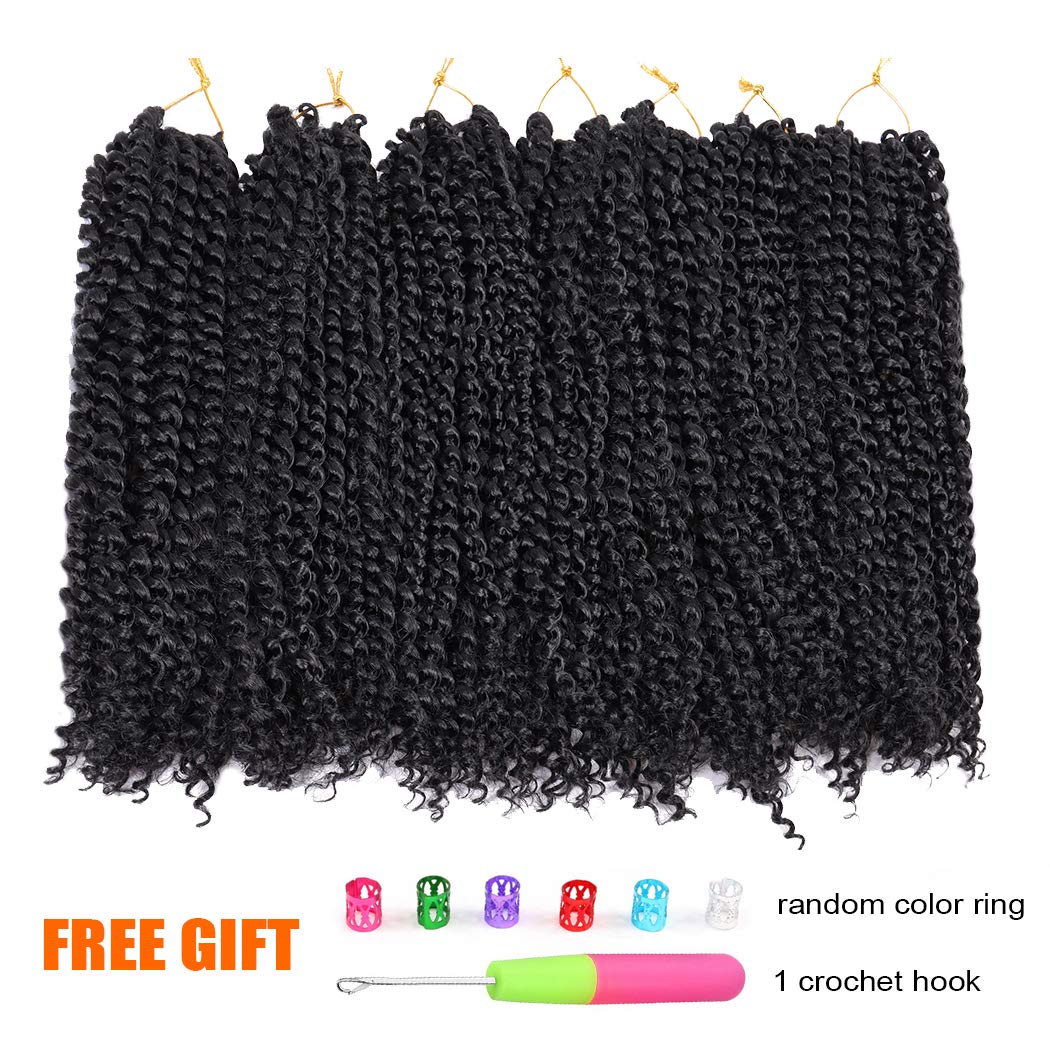Dorsanee Black Passion Twist Hair 16 Inch 7 Packs Water Wave Crochet Hair Long Bohemian Curly Braiding Hair for Butterfly Locs, Faux Locs, Boho Style Spring Twist Crochet Braids (1#)