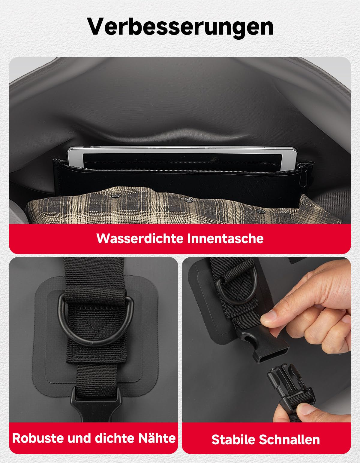 KEMIMOTO Bolsa Trasera para Motocicleta de 40 L, IPX6, Impermeable, con Correas de Cierre rápido, Gran Capacidad y múltiples Compartimentos, Ideal para excursiones, Camping, Motociclismo, Deportes