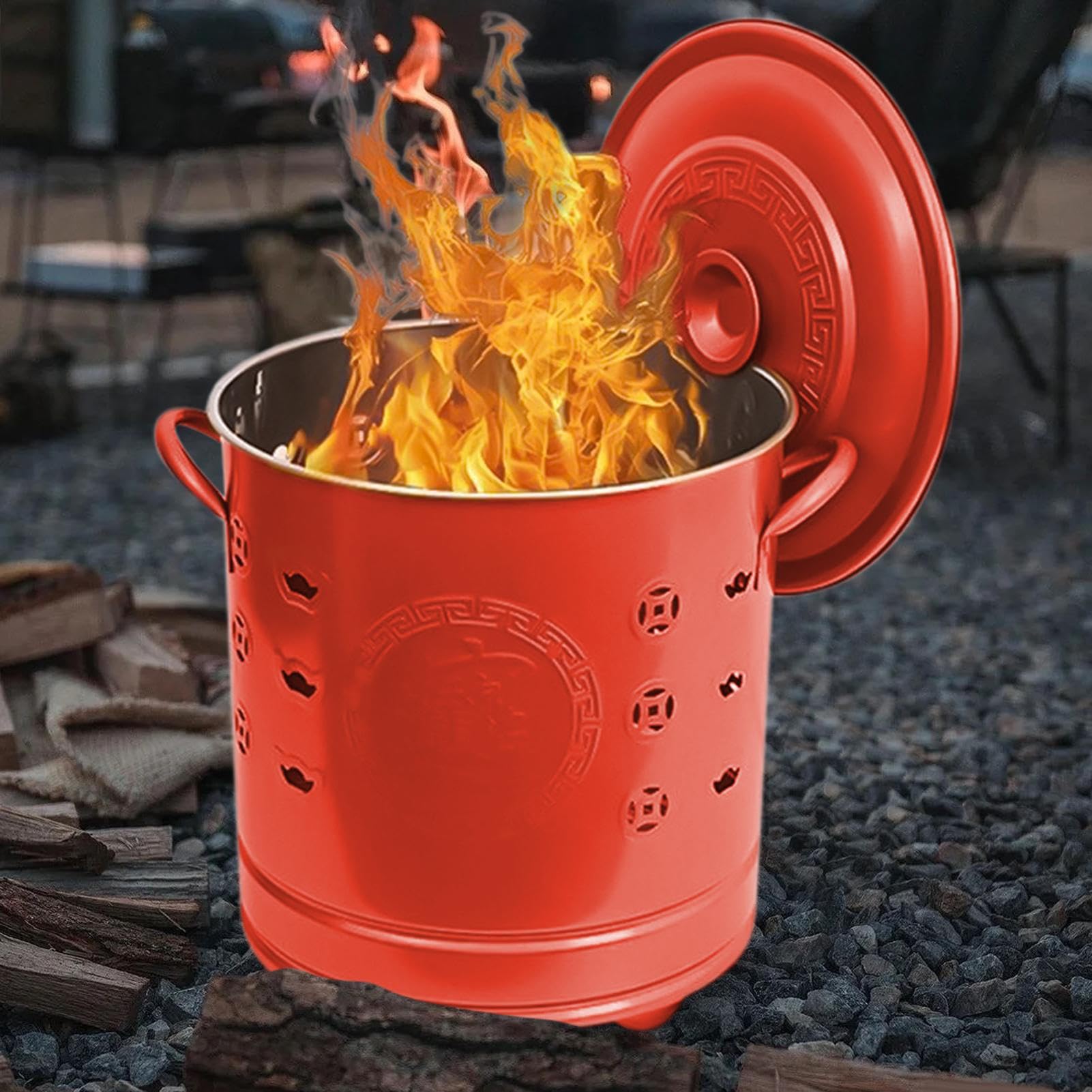 Per Bruciare All'aperto - Focolare Esterno In Acciaio Con Coperchio | Bruciatore Esterno per Carta Spazzatura Cortile Giardino Patio - Forniture da Giardino e Campeggio