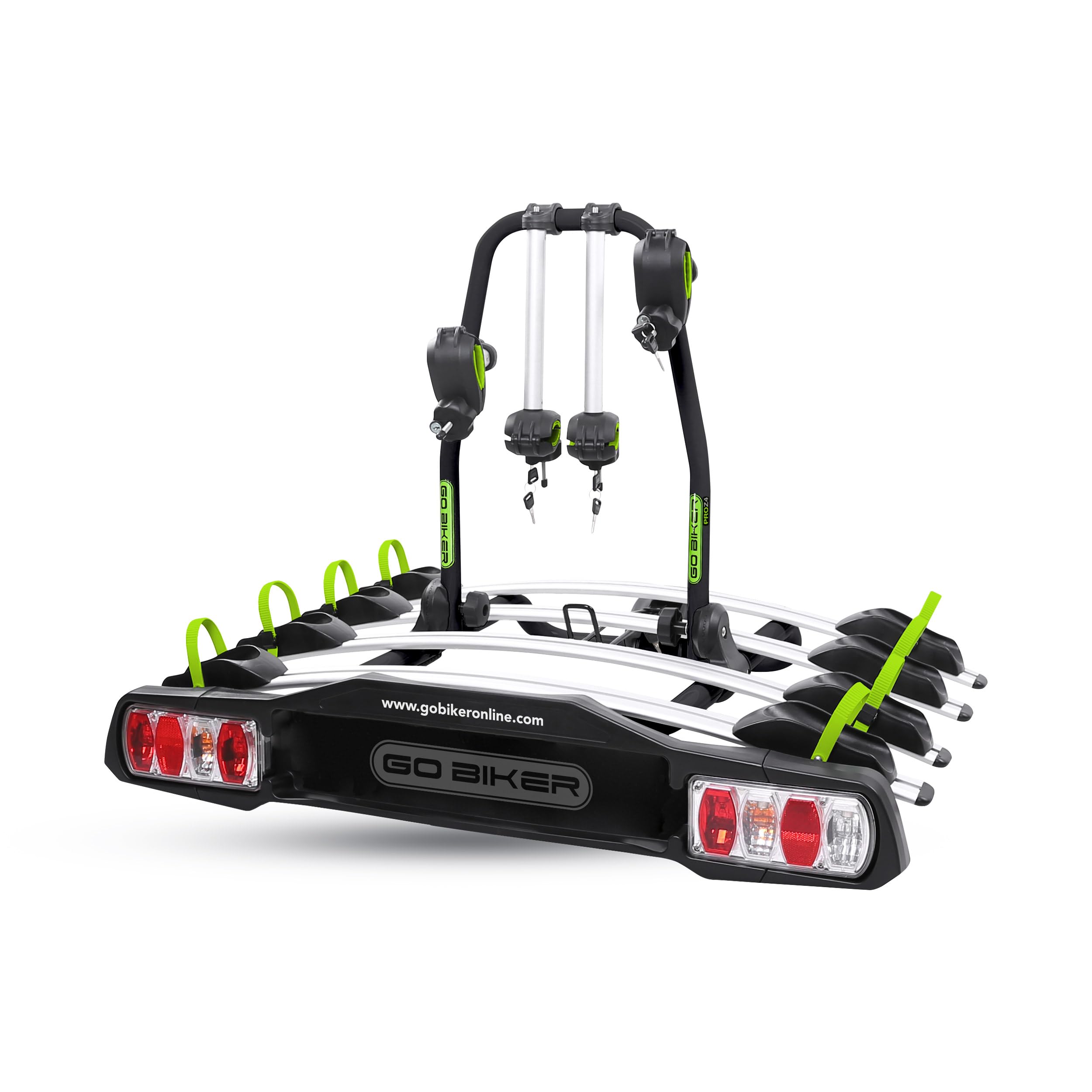 PRO Z4 Portabici Gancio Traino per 4 Bici – Struttura Acciaio/Alluminio – Sistema di Sicurezza – 15 kg per Binario – Facile Montaggio