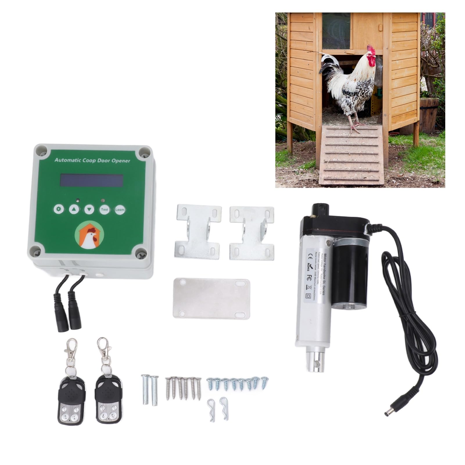 Jeffergarden Kit Apriporta Automatico per Pollaio, Tempo Programmabile Attuatore per Porta Elettrica per Pollaio Set di Regolazione Libera da 100 a 240 V per Fattoria (Spina UE)