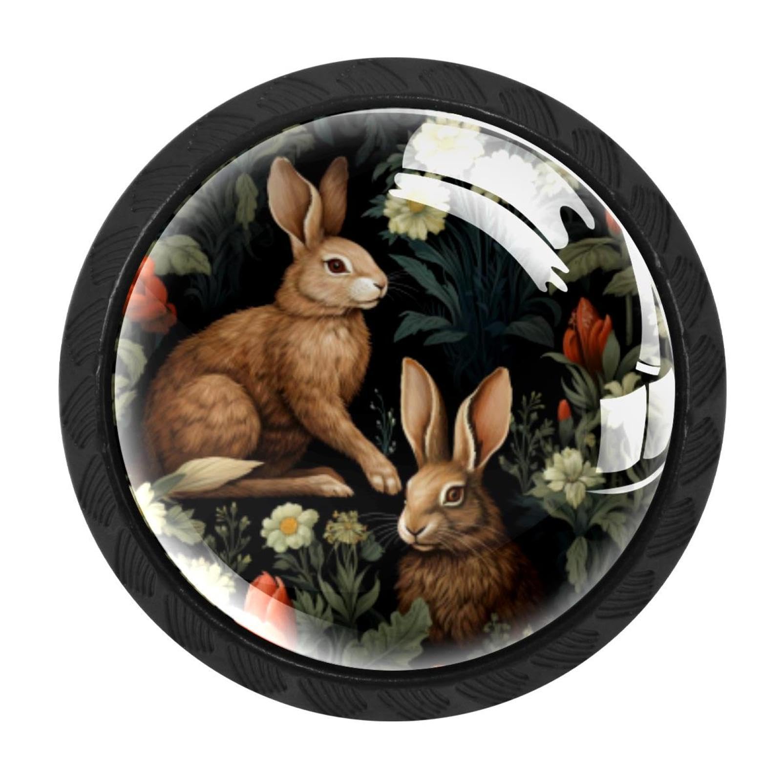 Chenzzzz Multicolored 05 4 Pieces Rabbit Bunny Drawer Knobs, 35Mm Black Kitchen Cabinet Knobs, Drawer Pulls And Knobs, Glass Cabinet Hardware Single Hole Knob For Cabinets And Drawers Round