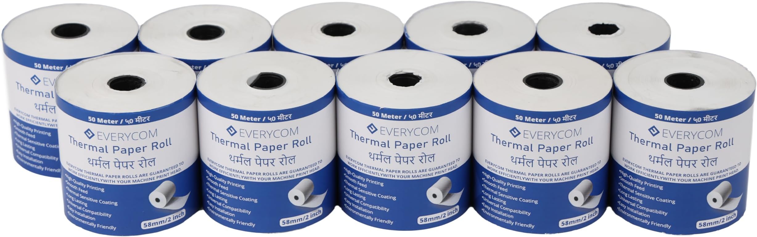Everycom Thermal Receipt Paper Roll - 58mm(2 inch) x 50 Meter - Pack of 10 Rolls