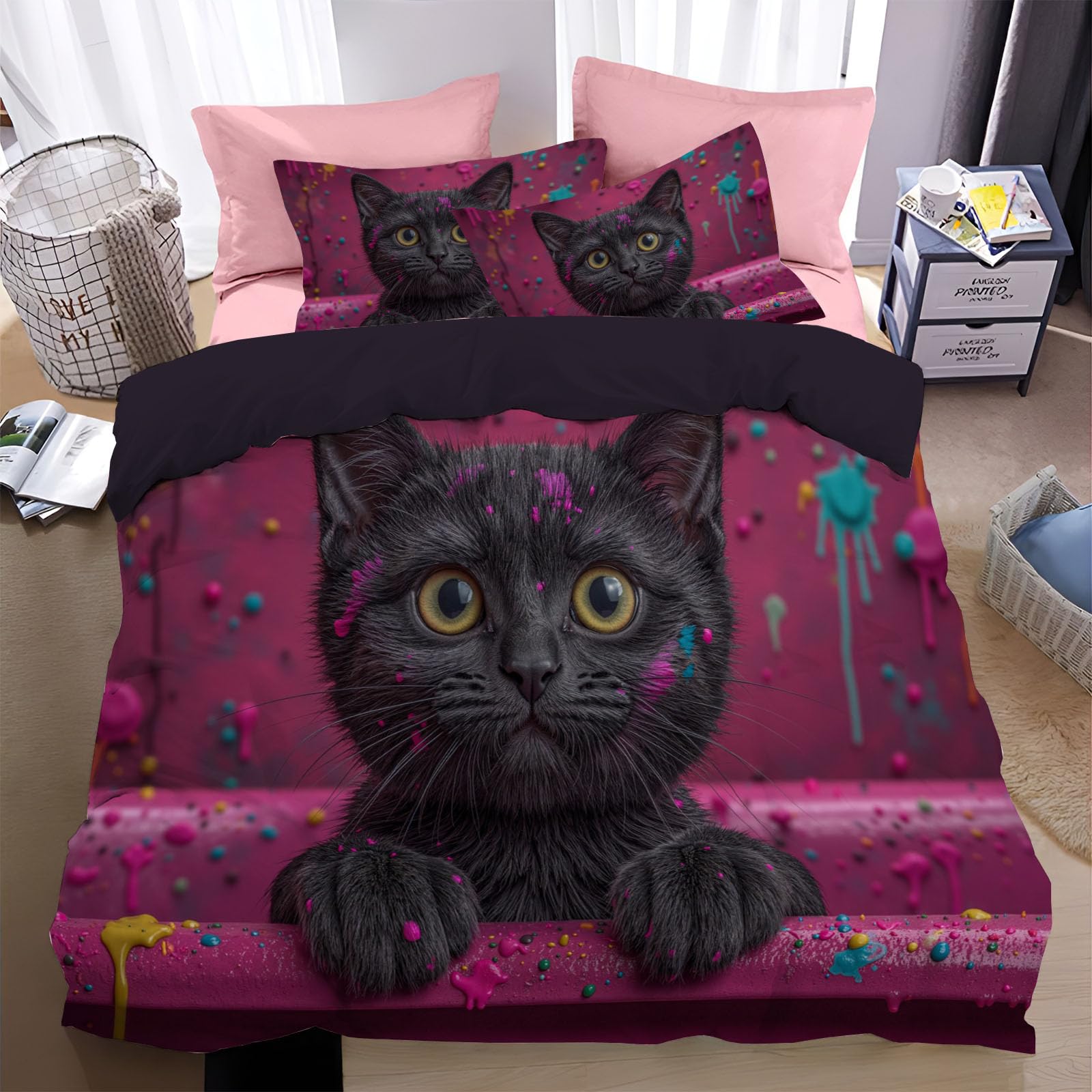 Housse de couette 220x240cm violette rétro avec 2 taies d'oreiller en microfibre pour lit double