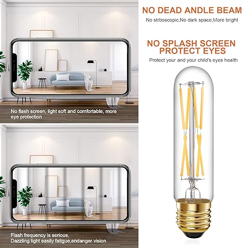 Miniatura 7 de TIANSHQ 6 bombillas LED tubulares E26 T10, luz diurna blanca Edison bombilla 4000K 8W regulable T10 para luces colgantes, lámparas, bombillas largas