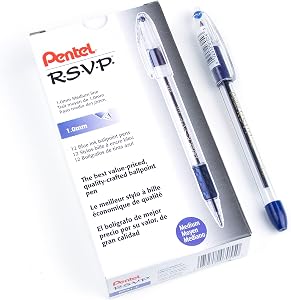 Pentel R.S.V.P. Ballpoint Pen, 1.0mm, Blue Ink, 12PK
