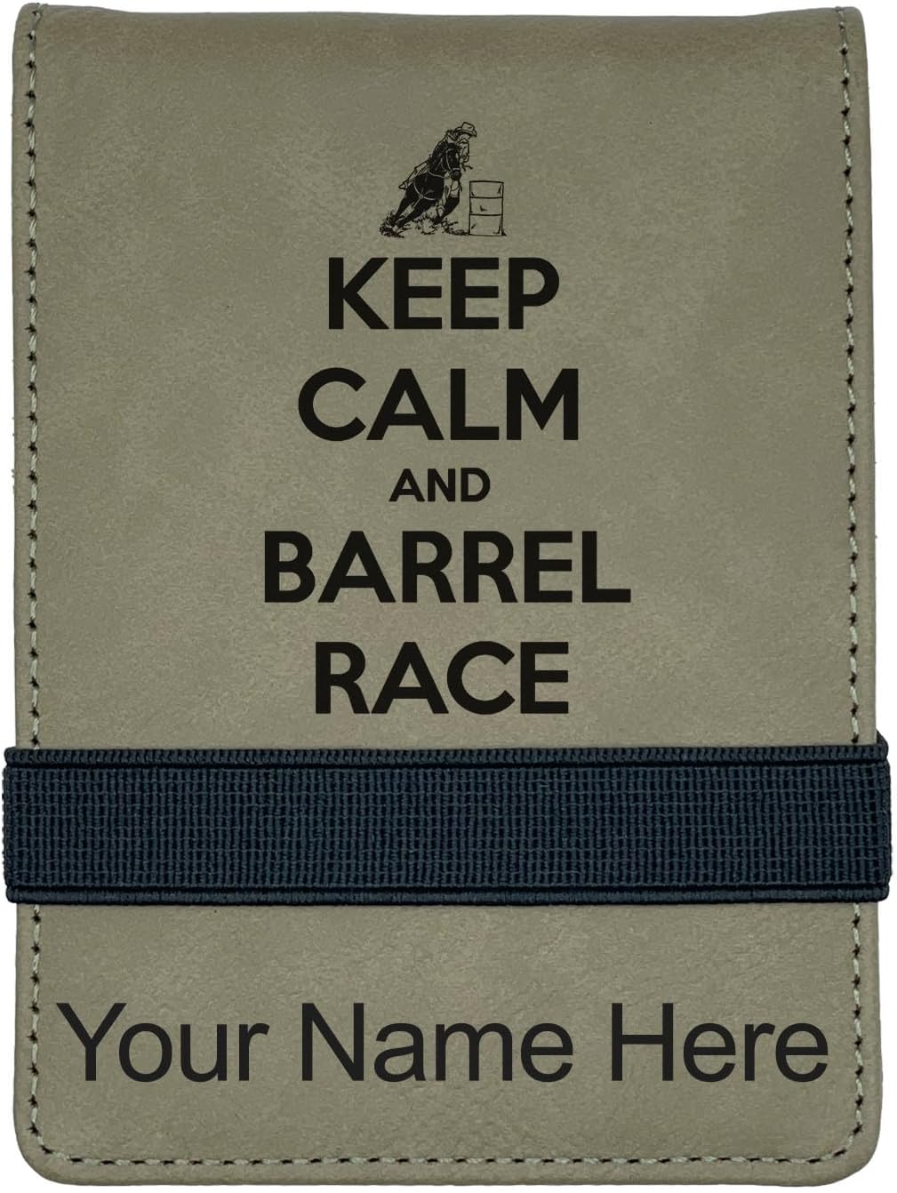 LaserGram Mini Padfolio with Notepad and Pen, Keep Calm and Barrel Race, Personalized Engraving Included (Dark Brown)