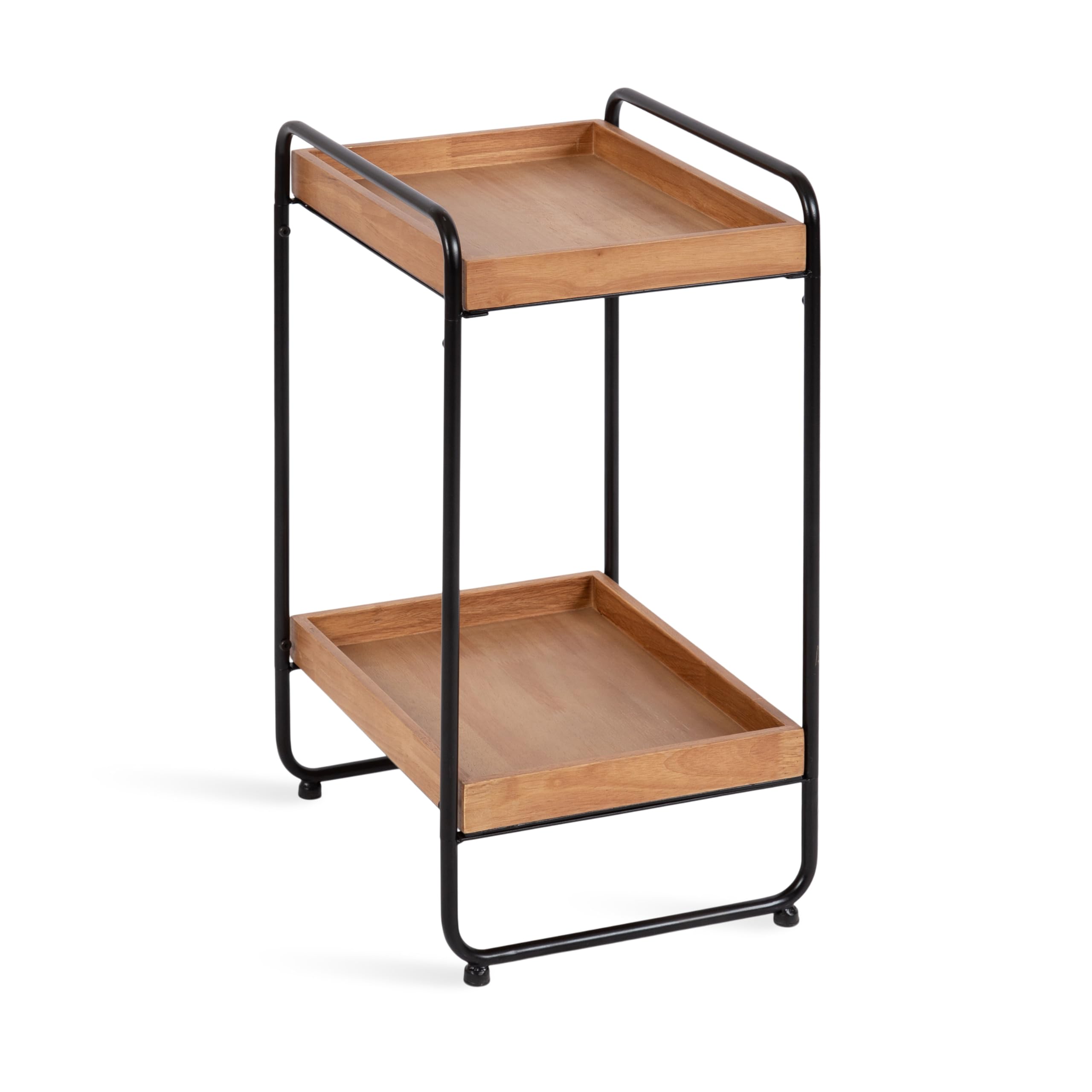 Kate and Laurel Nicco Modern Transitional 2-Tier Side Table; 16 x 13 x 26; Natural Wood and Black; Tiered Rectangle End Table for Storage and Display