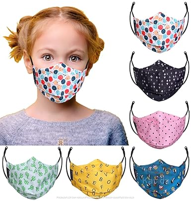 KAPIDA Face Masks Teen Ages Girls 8 to 14 Years Reusable Cloth Face Mask Boys Washable with Adjustable Ear Loops Anti Dust Mouth Protection ( Mask Type :- 3D )( Fabrics :- Cotton ) (Pack of :- 6 )