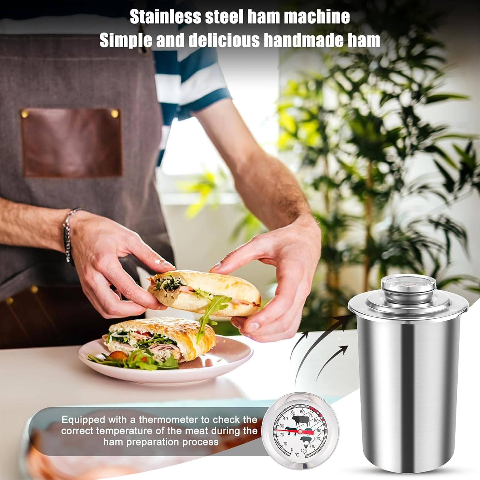 Pressa per prosciutto in acciaio inox con termometro, per preparare carne in scatola da 0 a 120 °C, per carne in scatola sana