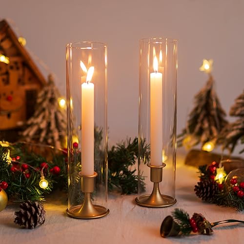 Miniatura 2 de Romadedi Portavelas de huracán dorados, cilindros altos de vidrio transparente para centros de mesa de boda, decoración de fiesta, cumpleaños,