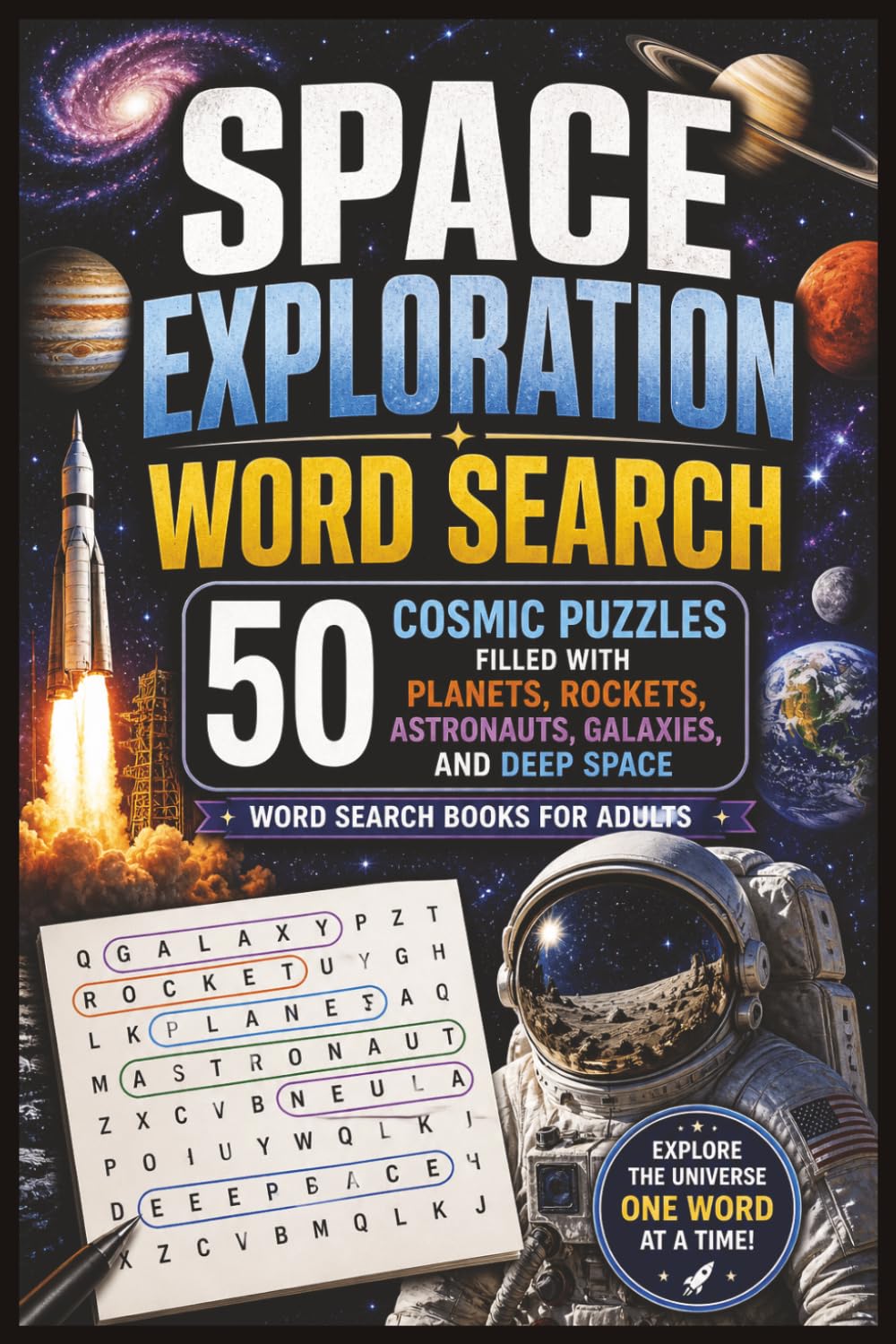 Space Exploration Word Search: 50 Cosmic Puzzles Filled with Planets, Rockets, Astronauts, Galaxies, and Deep Space — Word Search Books for Adults (Word search books collection)
